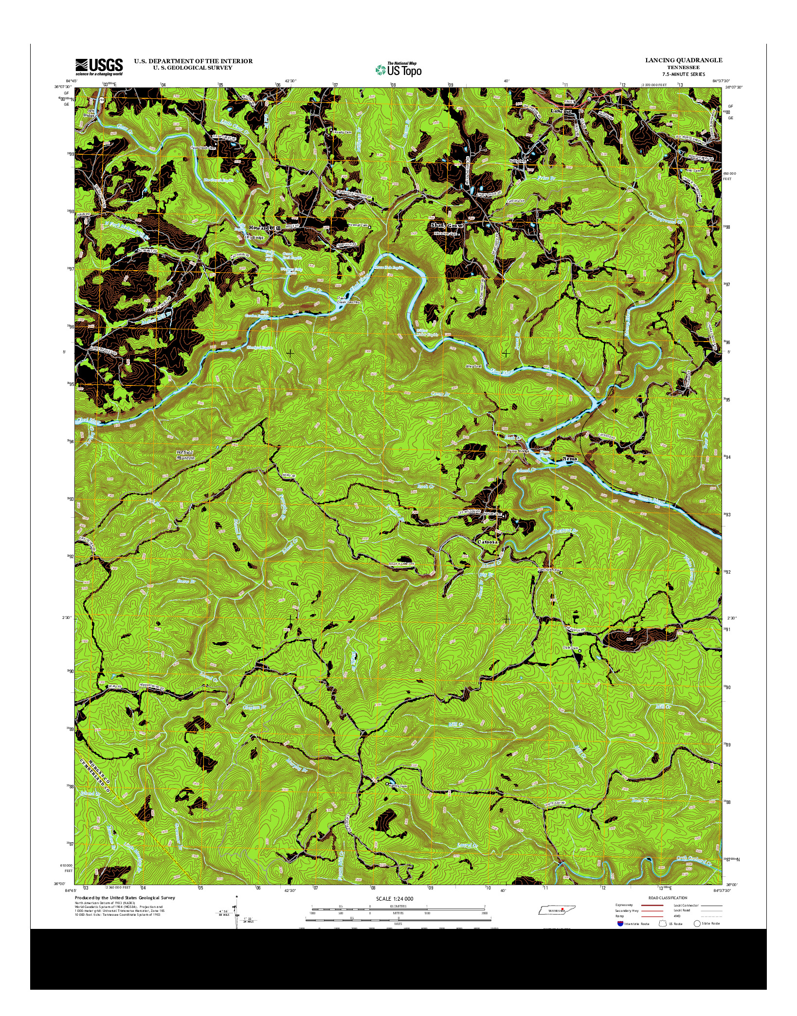 USGS US TOPO 7.5-MINUTE MAP FOR LANCING, TN 2013