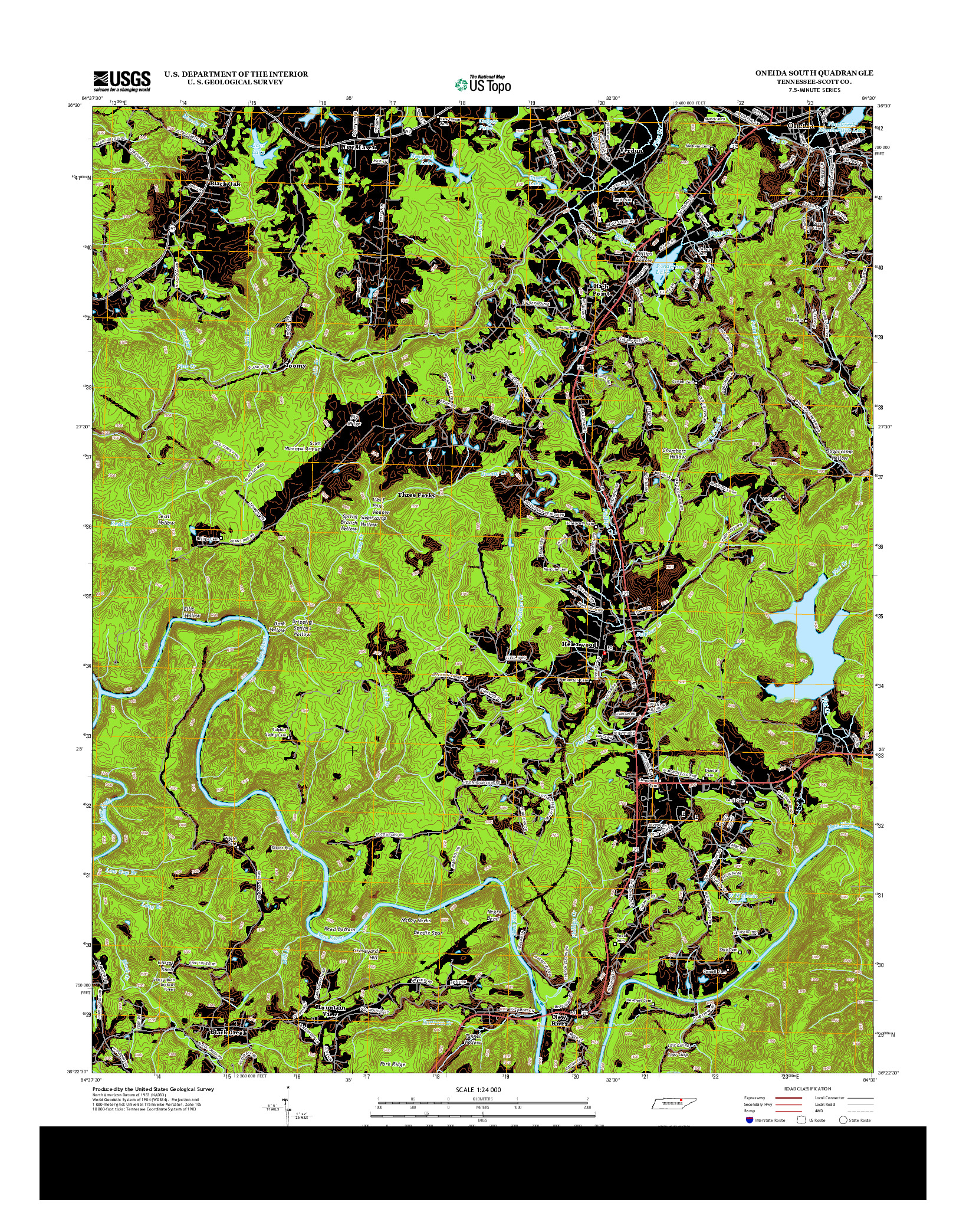USGS US TOPO 7.5-MINUTE MAP FOR ONEIDA SOUTH, TN 2013