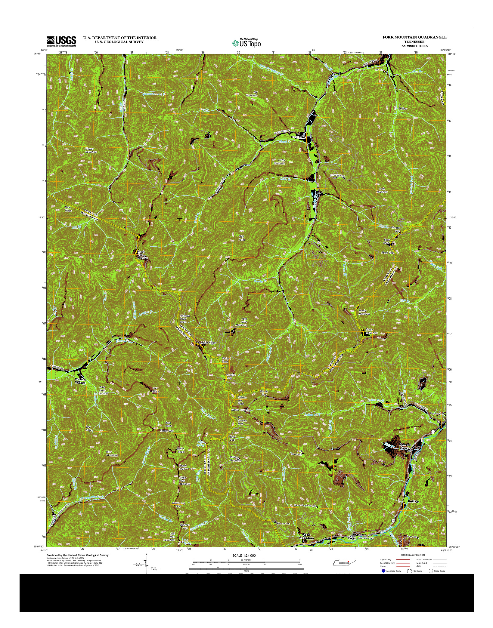 USGS US TOPO 7.5-MINUTE MAP FOR FORK MOUNTAIN, TN 2013