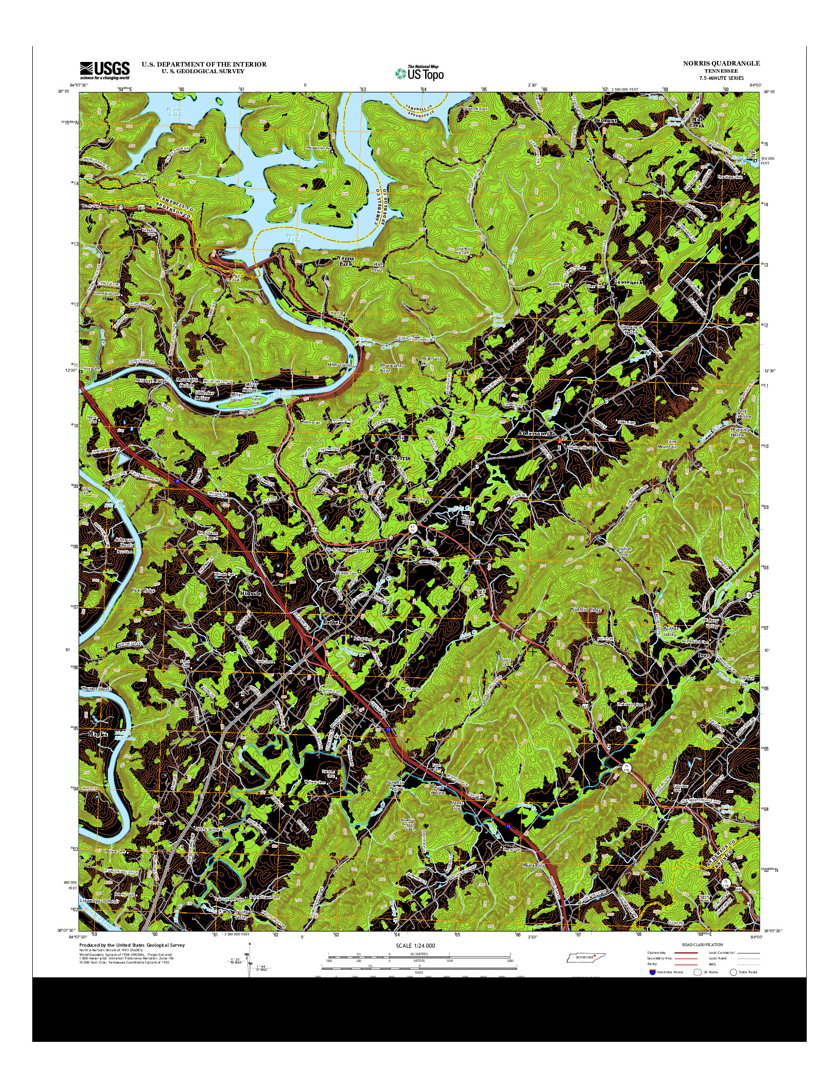USGS US TOPO 7.5-MINUTE MAP FOR NORRIS, TN 2013