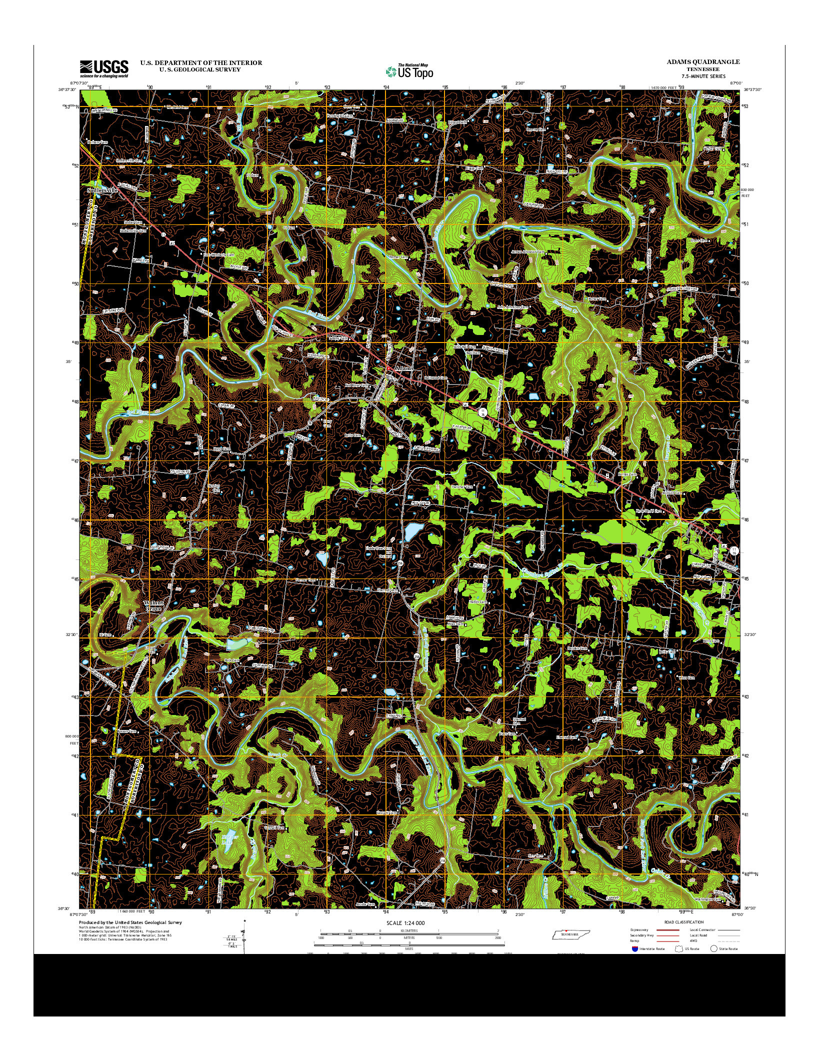 USGS US TOPO 7.5-MINUTE MAP FOR ADAMS, TN 2013