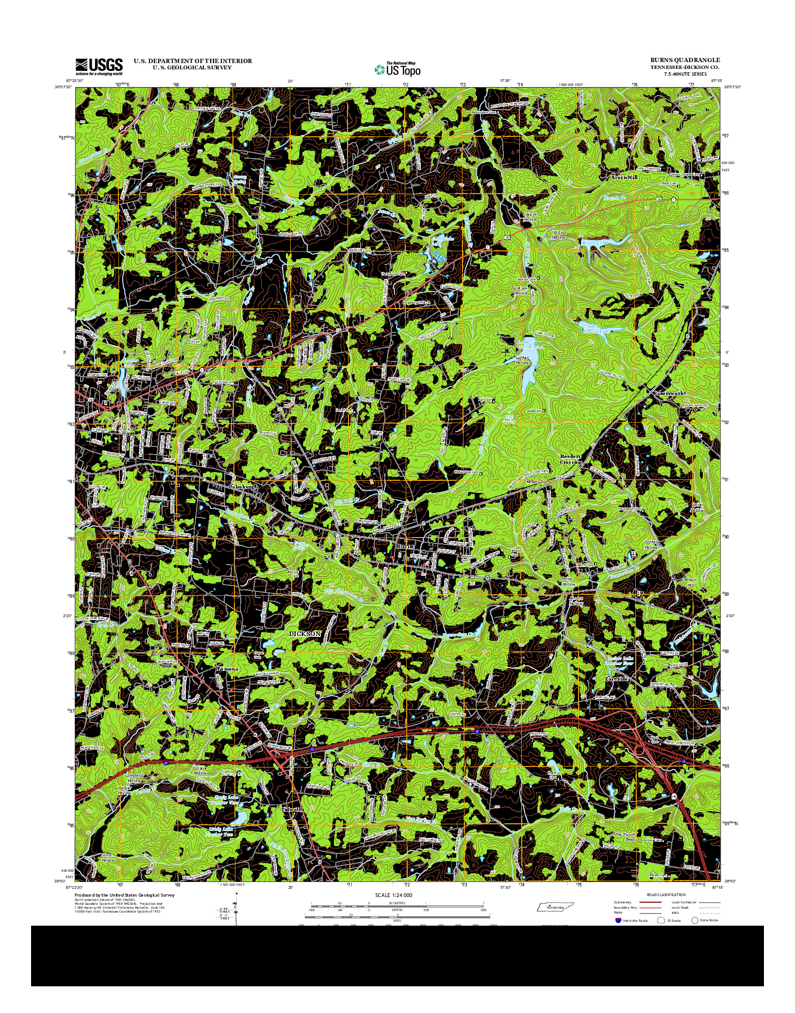 USGS US TOPO 7.5-MINUTE MAP FOR BURNS, TN 2013