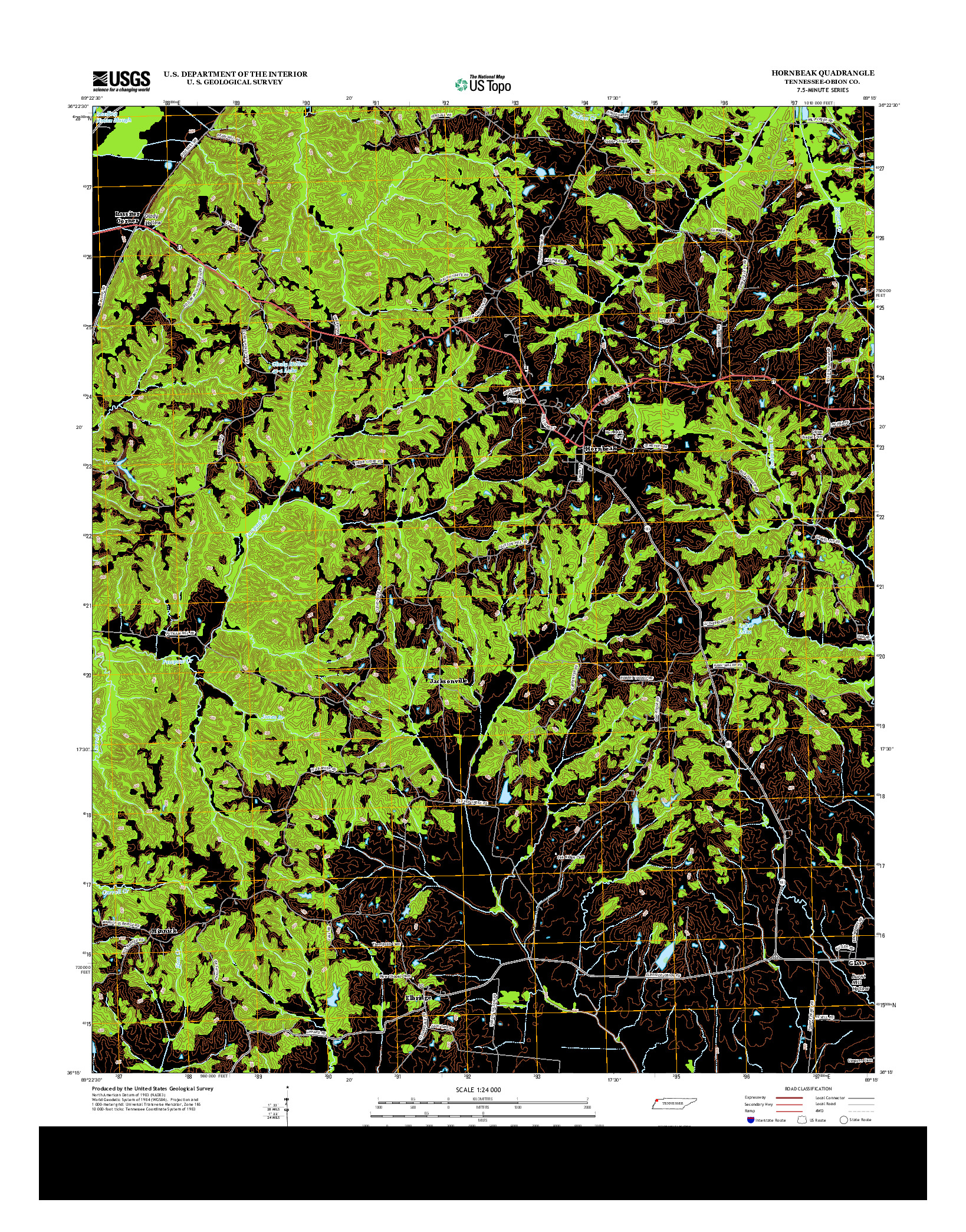 USGS US TOPO 7.5-MINUTE MAP FOR HORNBEAK, TN 2013