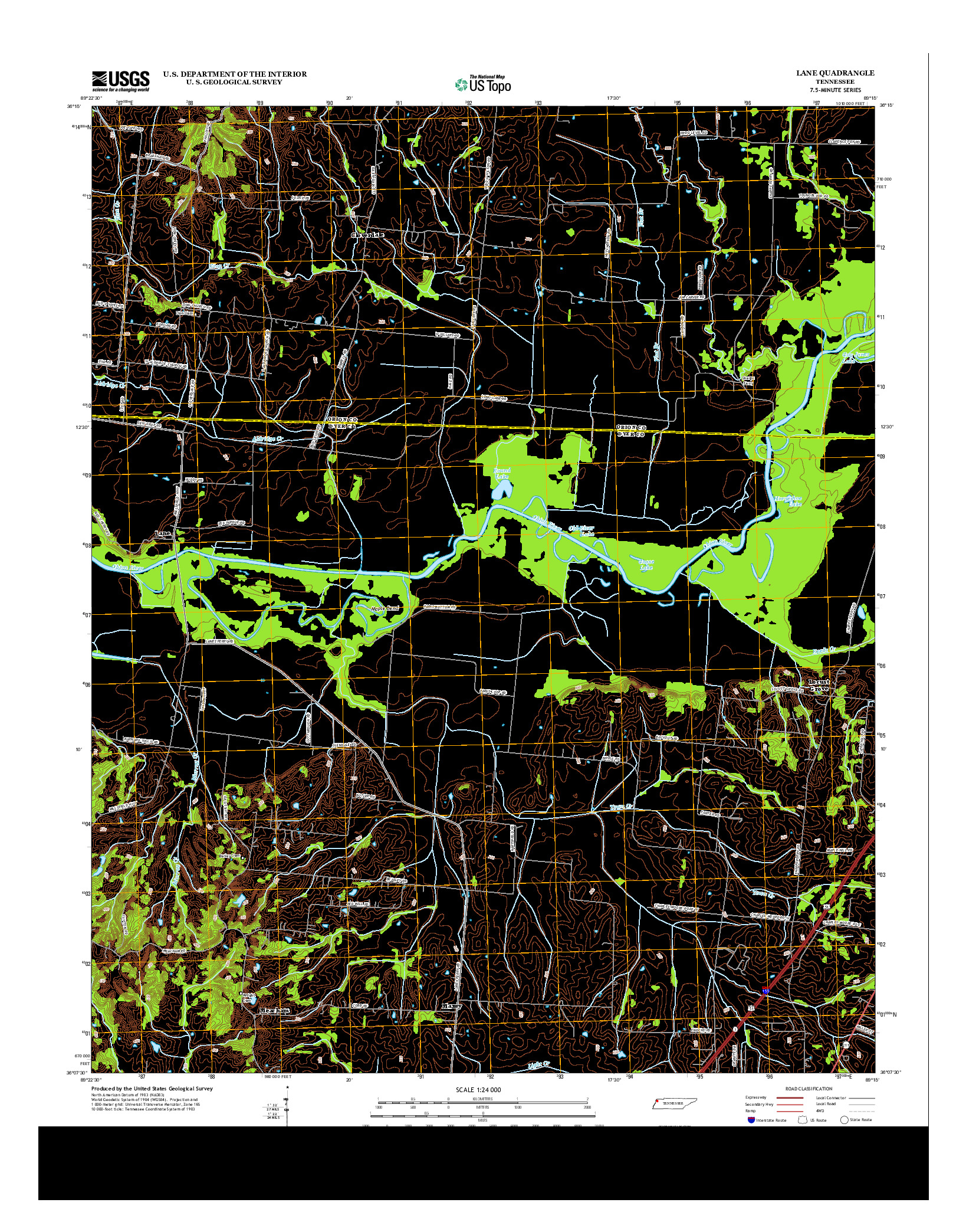 USGS US TOPO 7.5-MINUTE MAP FOR LANE, TN 2013