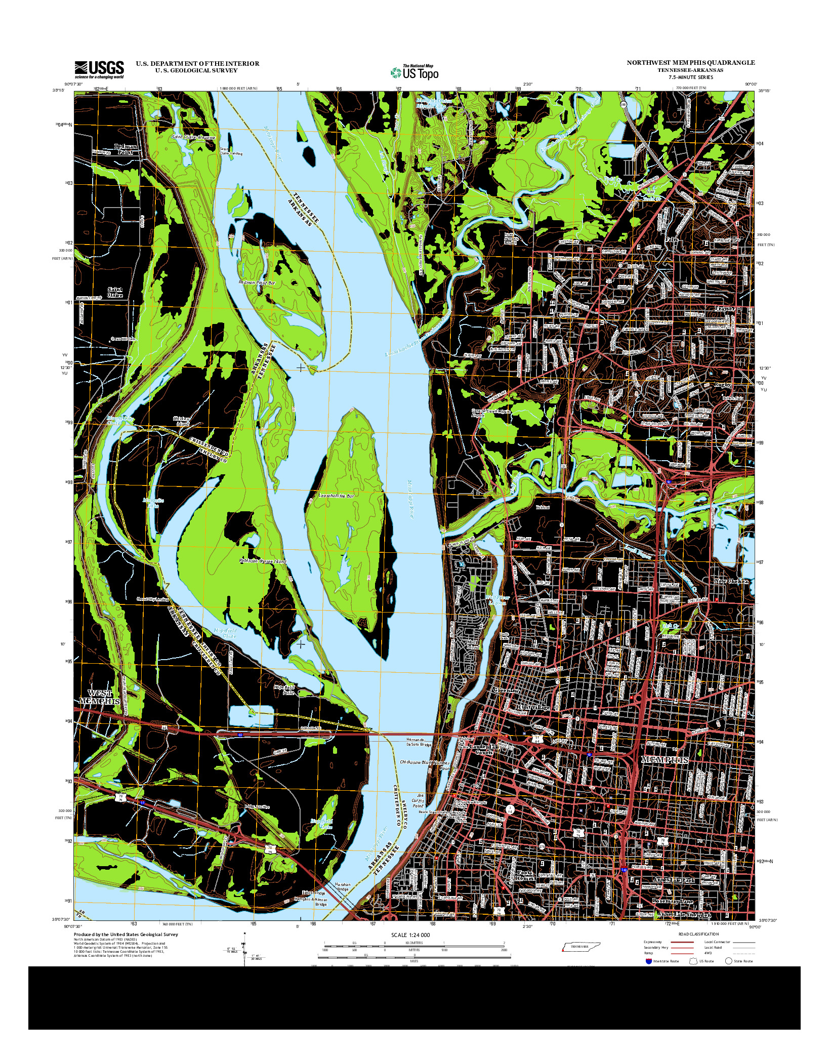 USGS US TOPO 7.5-MINUTE MAP FOR NORTHWEST MEMPHIS, TN-AR 2013