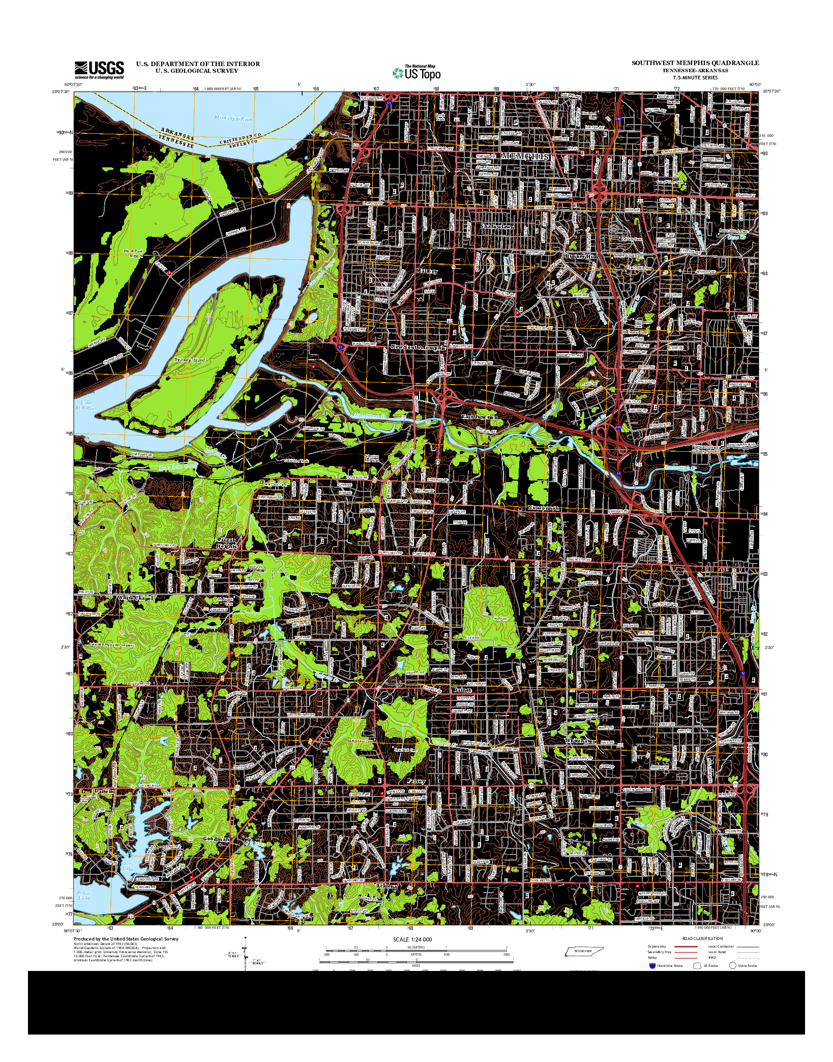 USGS US TOPO 7.5-MINUTE MAP FOR SOUTHWEST MEMPHIS, TN-AR 2013