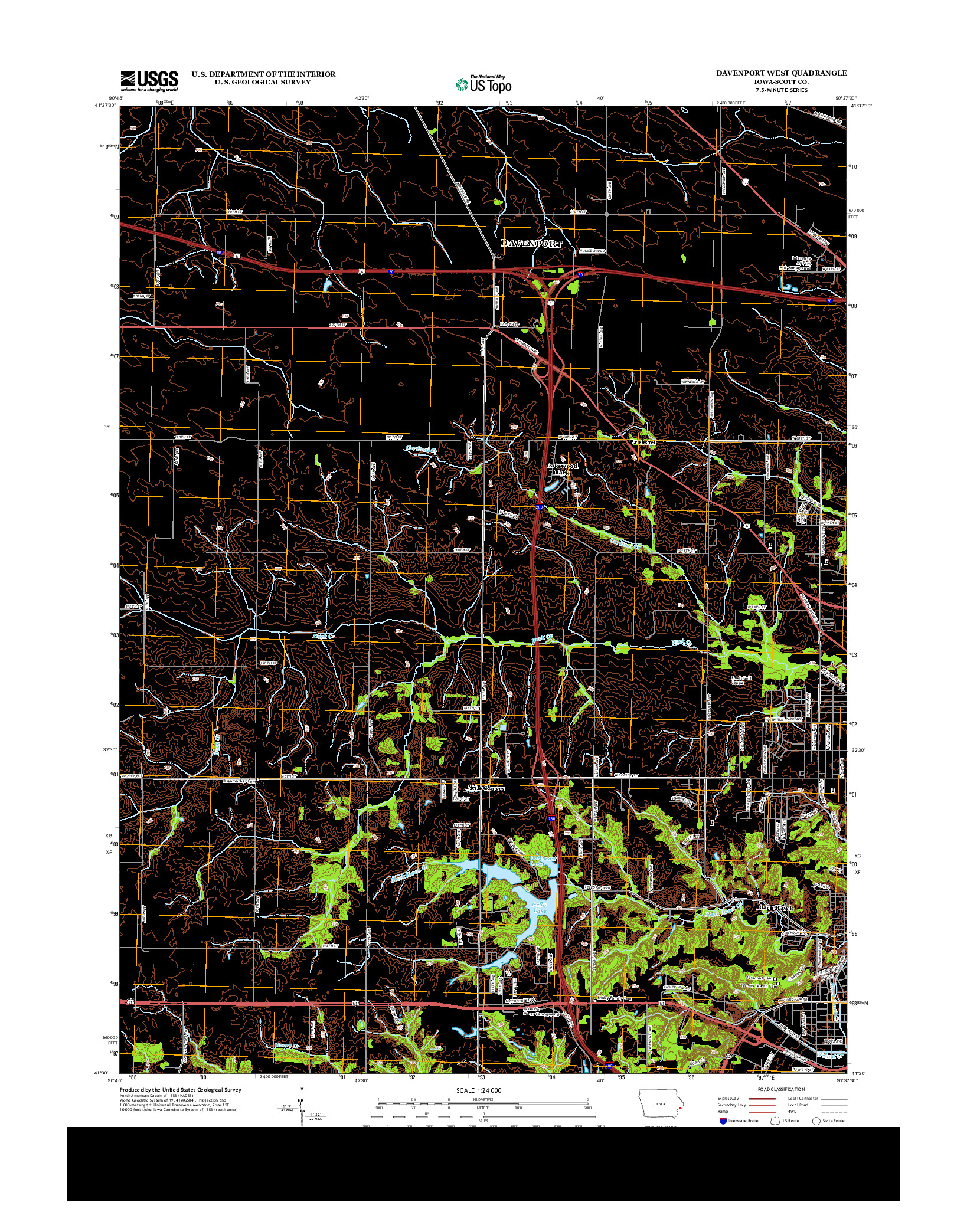 USGS US TOPO 7.5-MINUTE MAP FOR DAVENPORT WEST, IA 2013