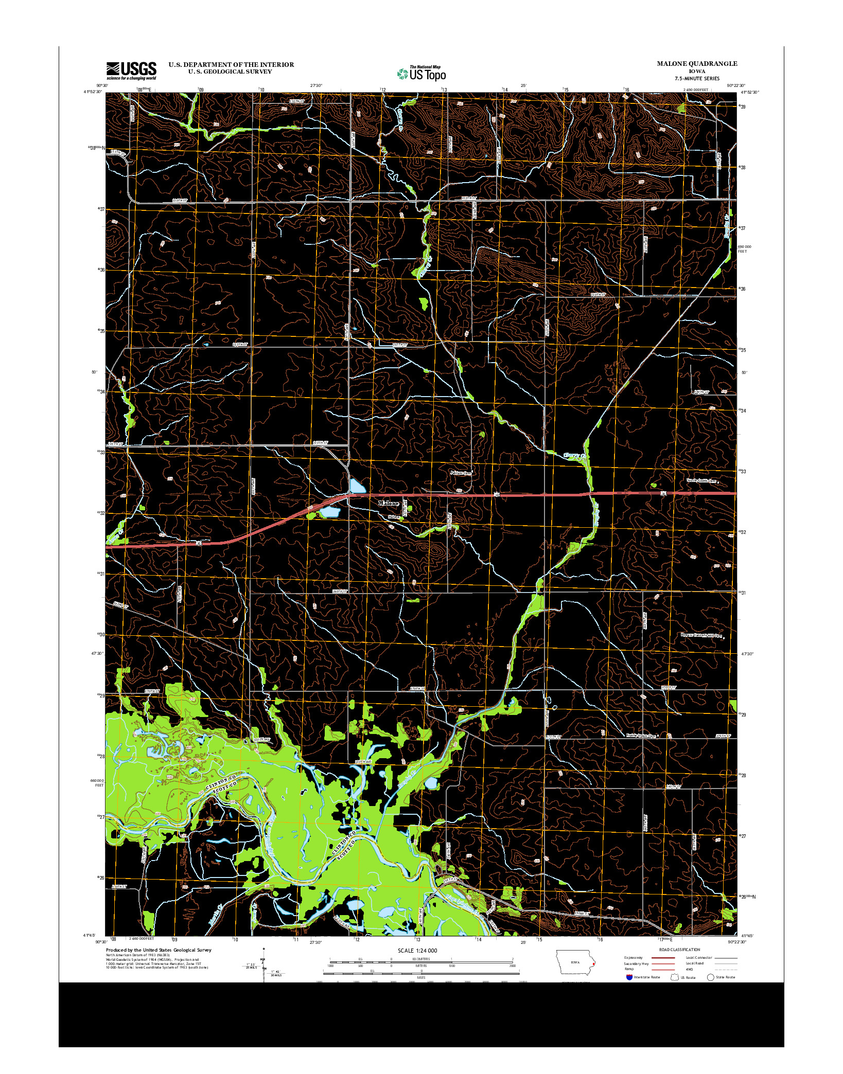 USGS US TOPO 7.5-MINUTE MAP FOR MALONE, IA 2013