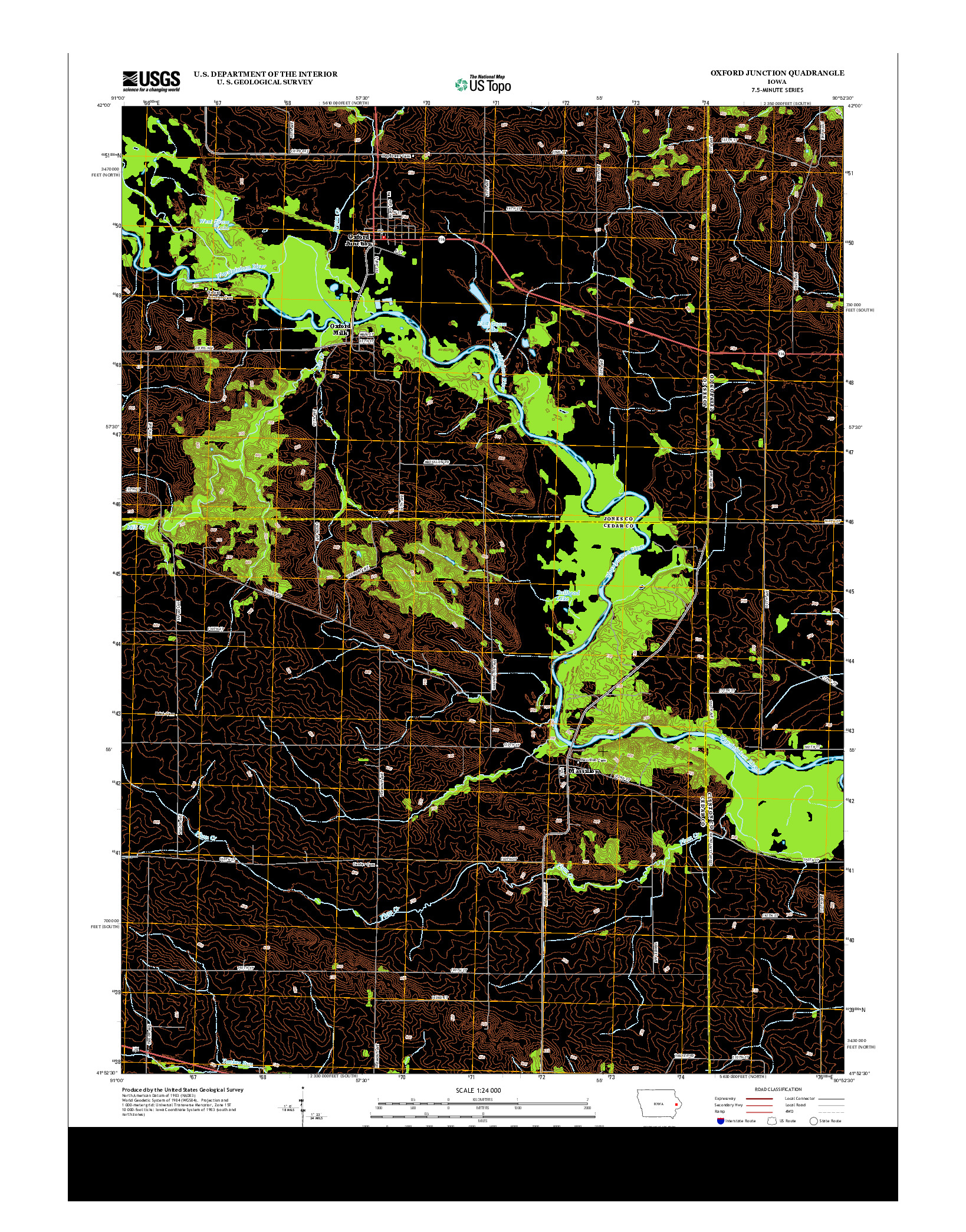 USGS US TOPO 7.5-MINUTE MAP FOR OXFORD JUNCTION, IA 2013
