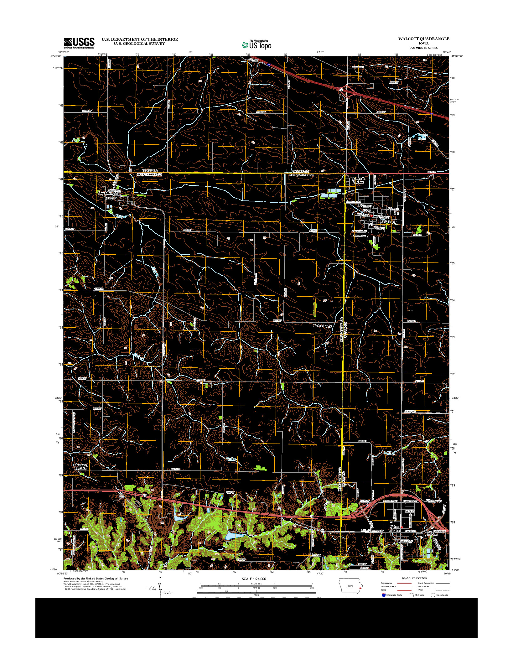USGS US TOPO 7.5-MINUTE MAP FOR WALCOTT, IA 2013
