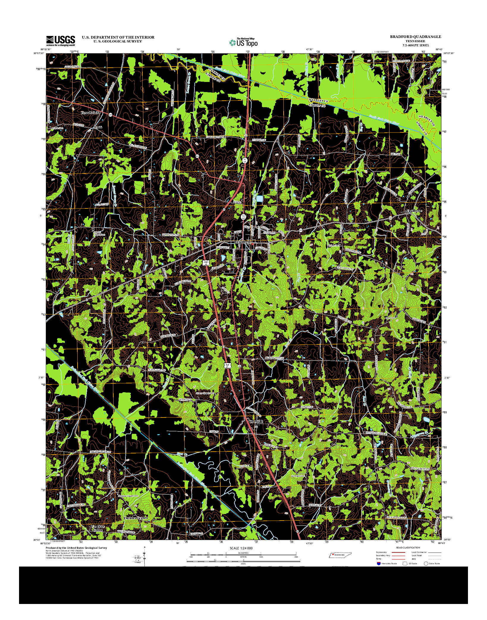 USGS US TOPO 7.5-MINUTE MAP FOR BRADFORD, TN 2013