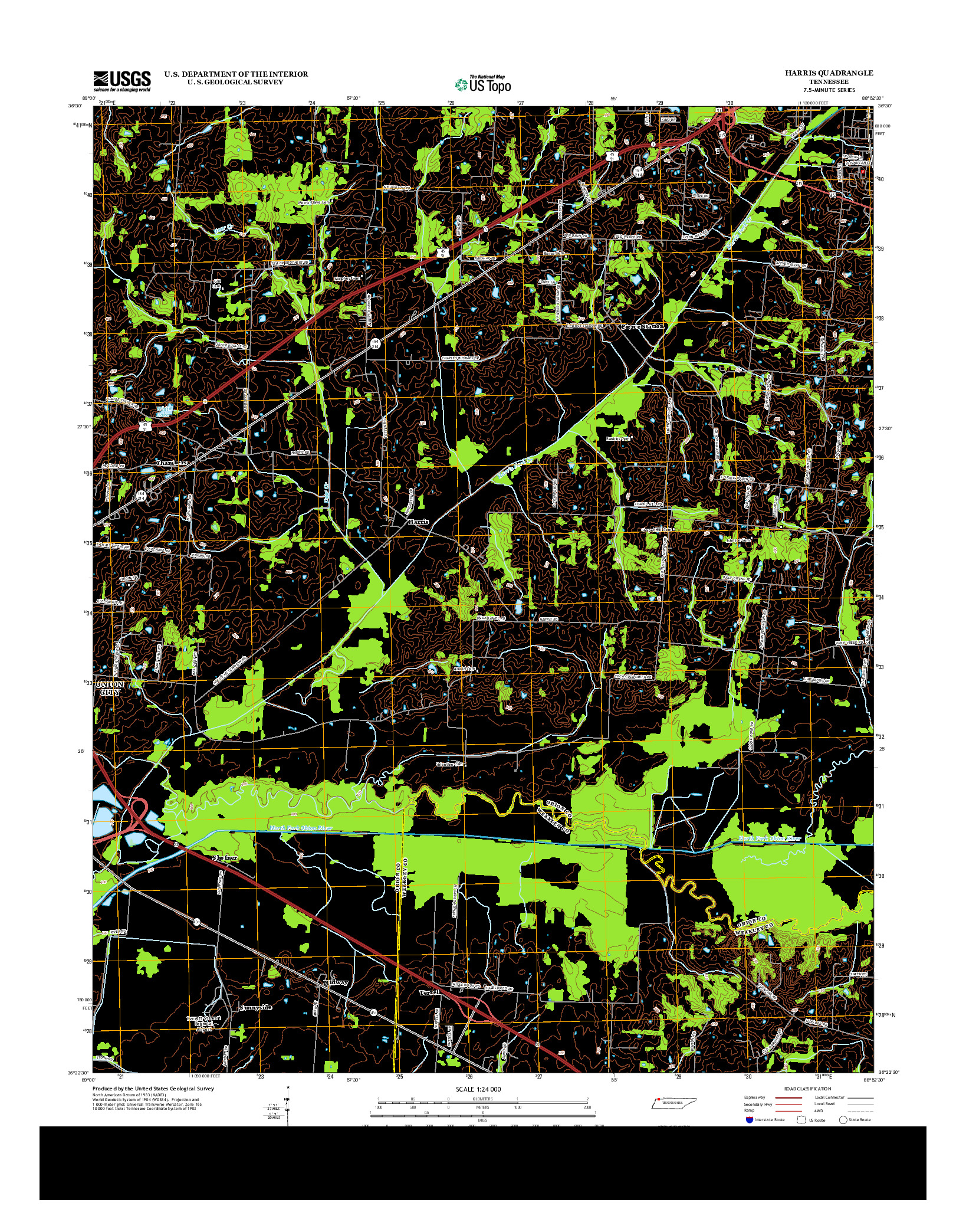 USGS US TOPO 7.5-MINUTE MAP FOR HARRIS, TN 2013