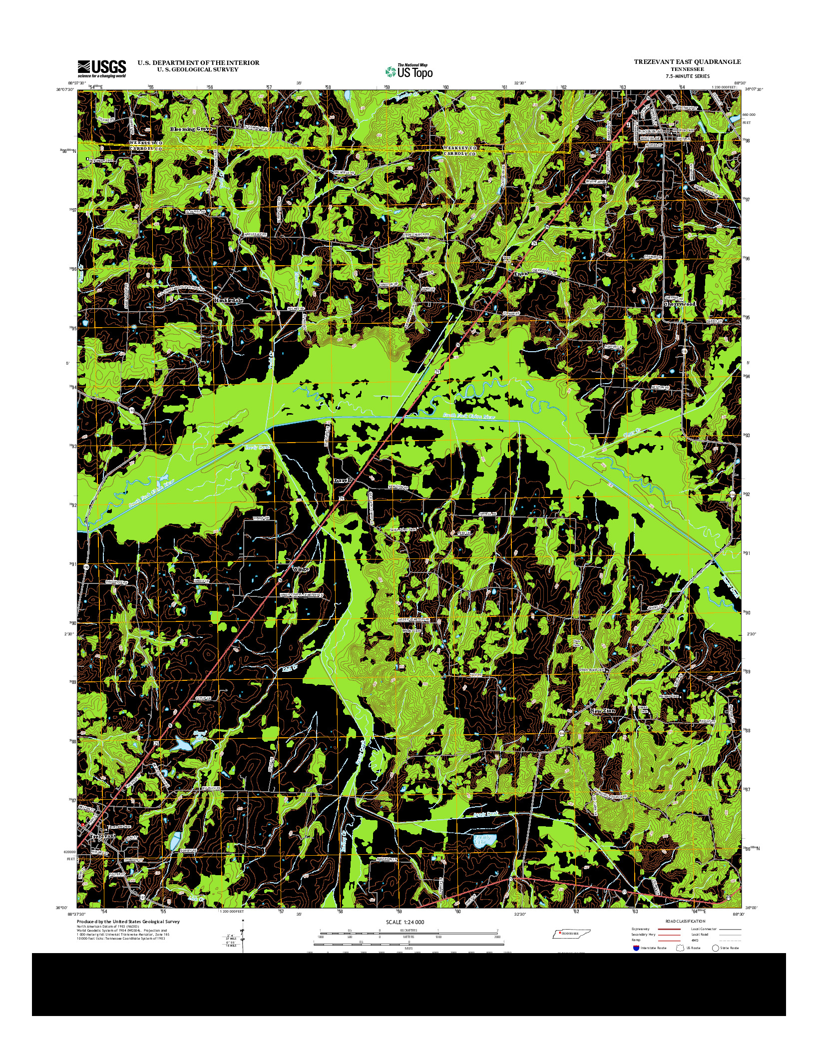 USGS US TOPO 7.5-MINUTE MAP FOR TREZEVANT EAST, TN 2013