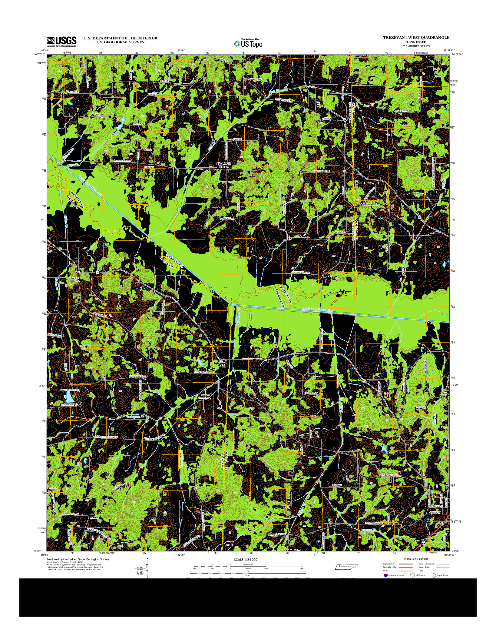 USGS US TOPO 7.5-MINUTE MAP FOR TREZEVANT WEST, TN 2013