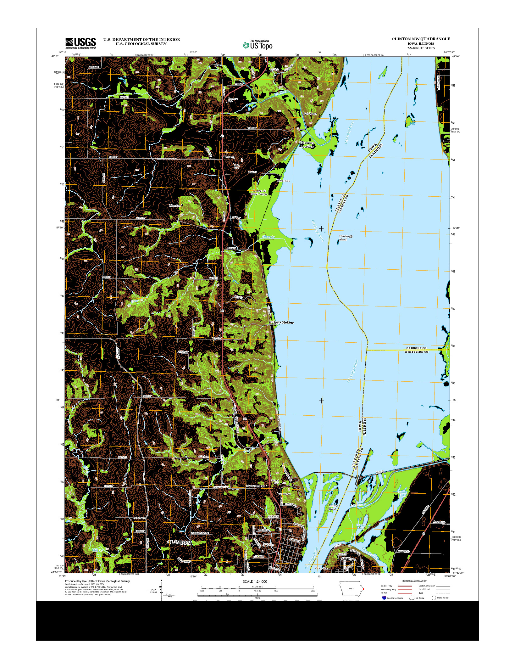 USGS US TOPO 7.5-MINUTE MAP FOR CLINTON NW, IA-IL 2013