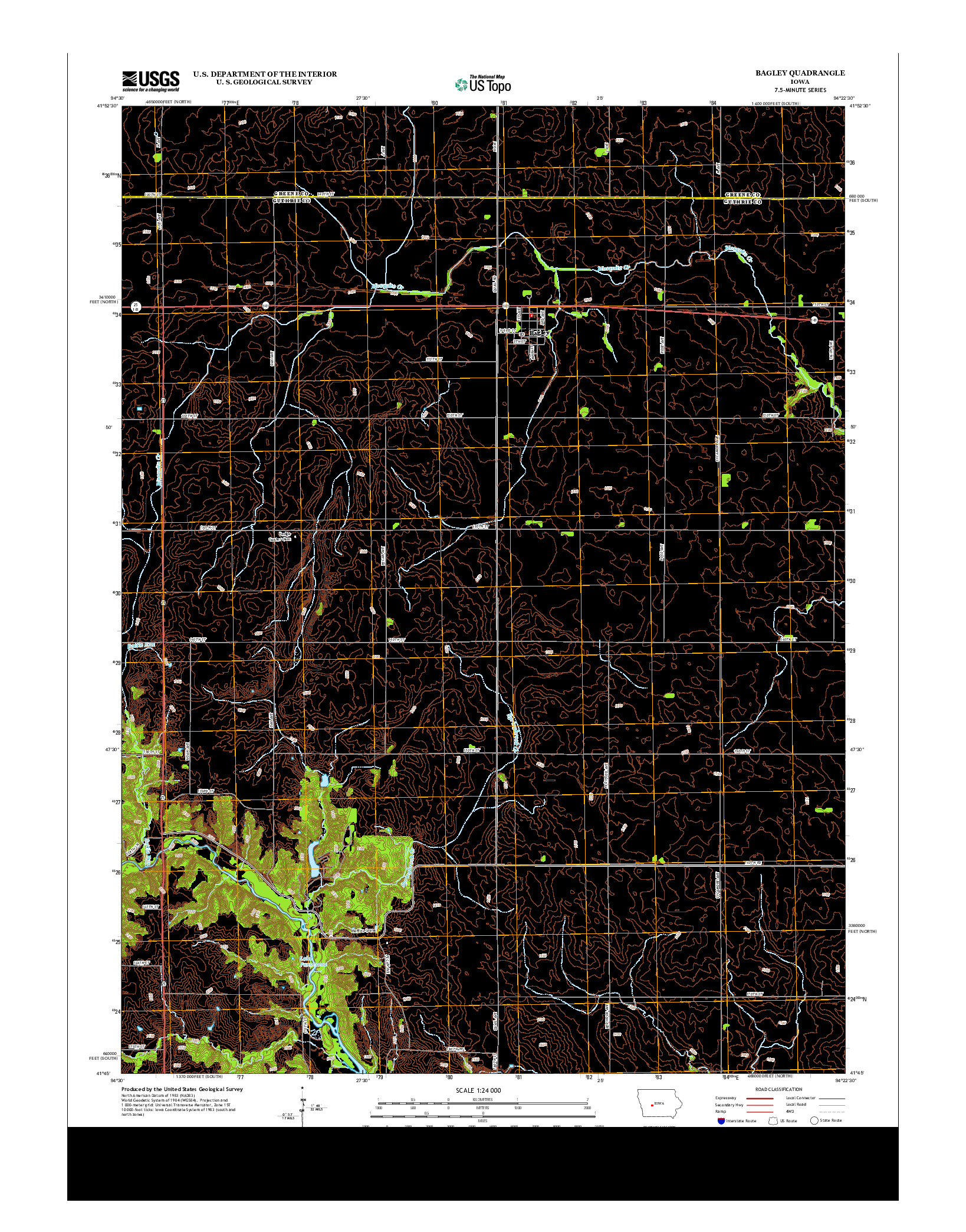 USGS US TOPO 7.5-MINUTE MAP FOR BAGLEY, IA 2013