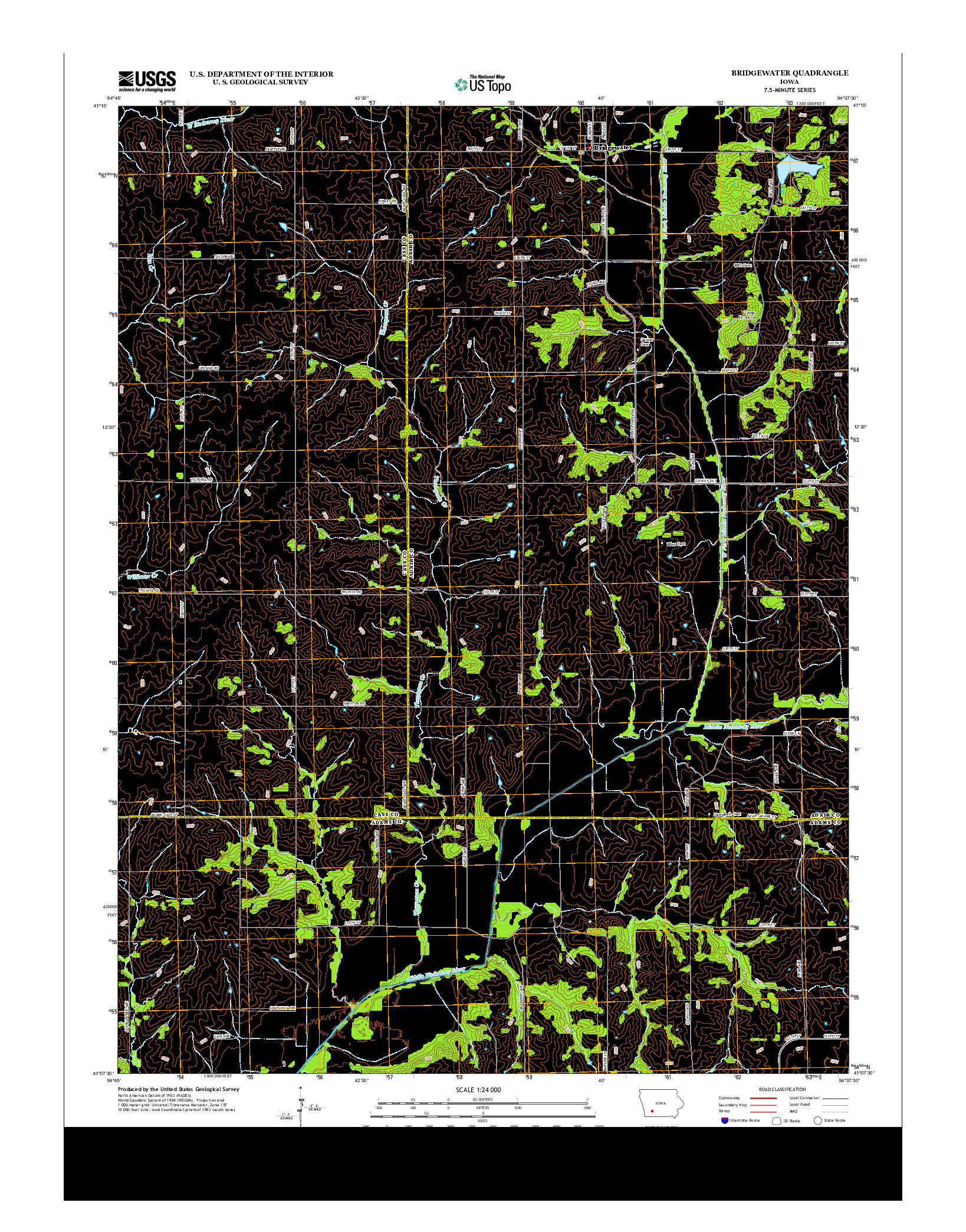 USGS US TOPO 7.5-MINUTE MAP FOR BRIDGEWATER, IA 2013