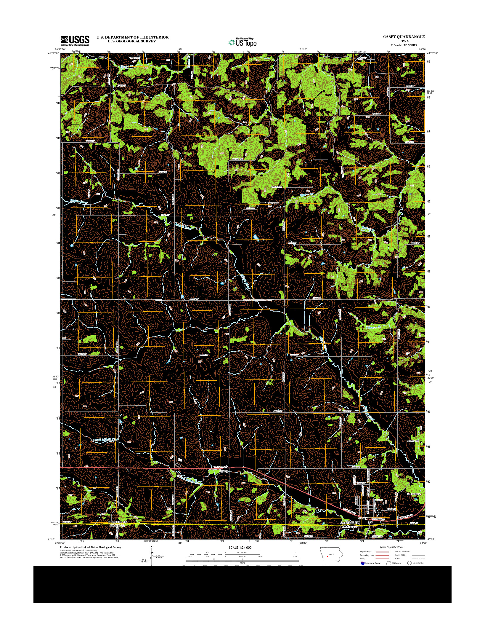 USGS US TOPO 7.5-MINUTE MAP FOR CASEY, IA 2013
