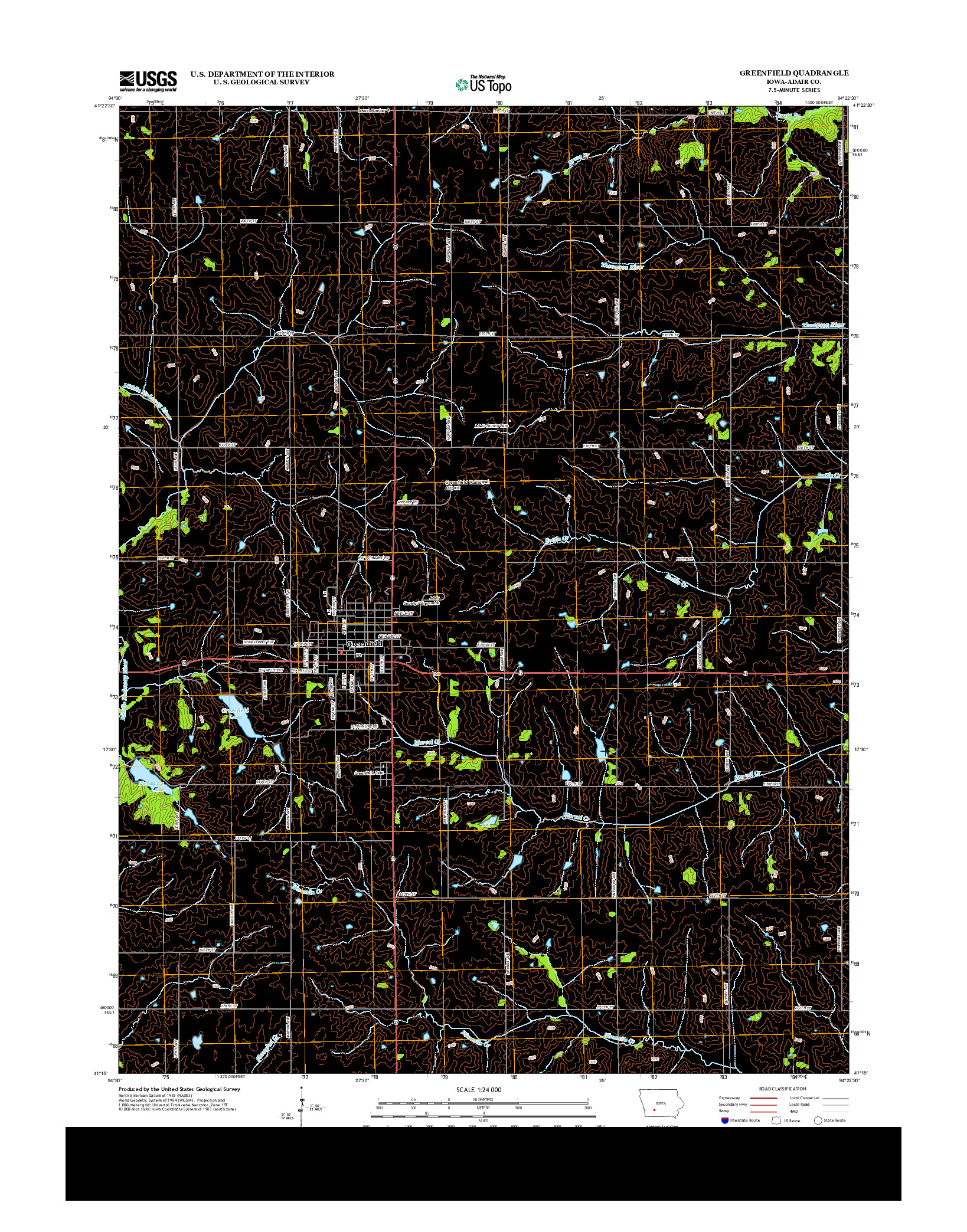 USGS US TOPO 7.5-MINUTE MAP FOR GREENFIELD, IA 2013