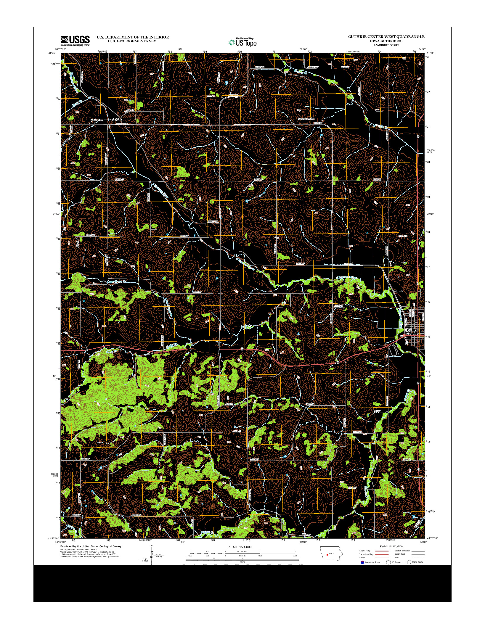USGS US TOPO 7.5-MINUTE MAP FOR GUTHRIE CENTER WEST, IA 2013