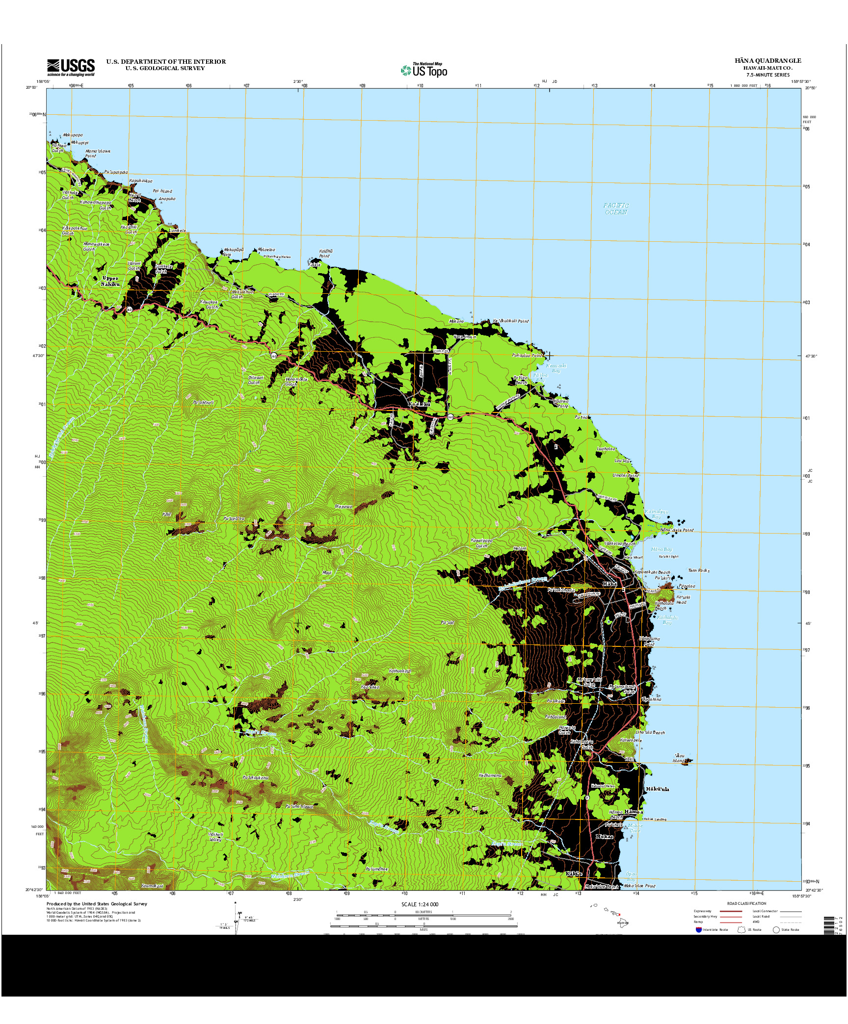 USGS US TOPO 7.5-MINUTE MAP FOR HANA, HI 2013