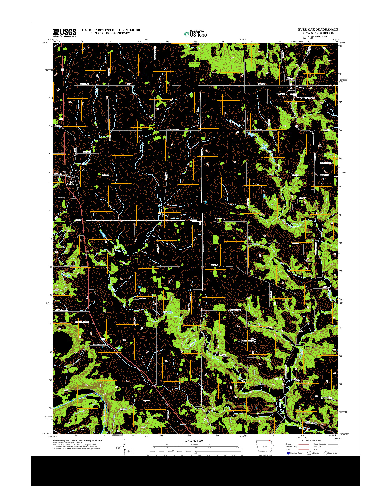 USGS US TOPO 7.5-MINUTE MAP FOR BURR OAK, IA 2013