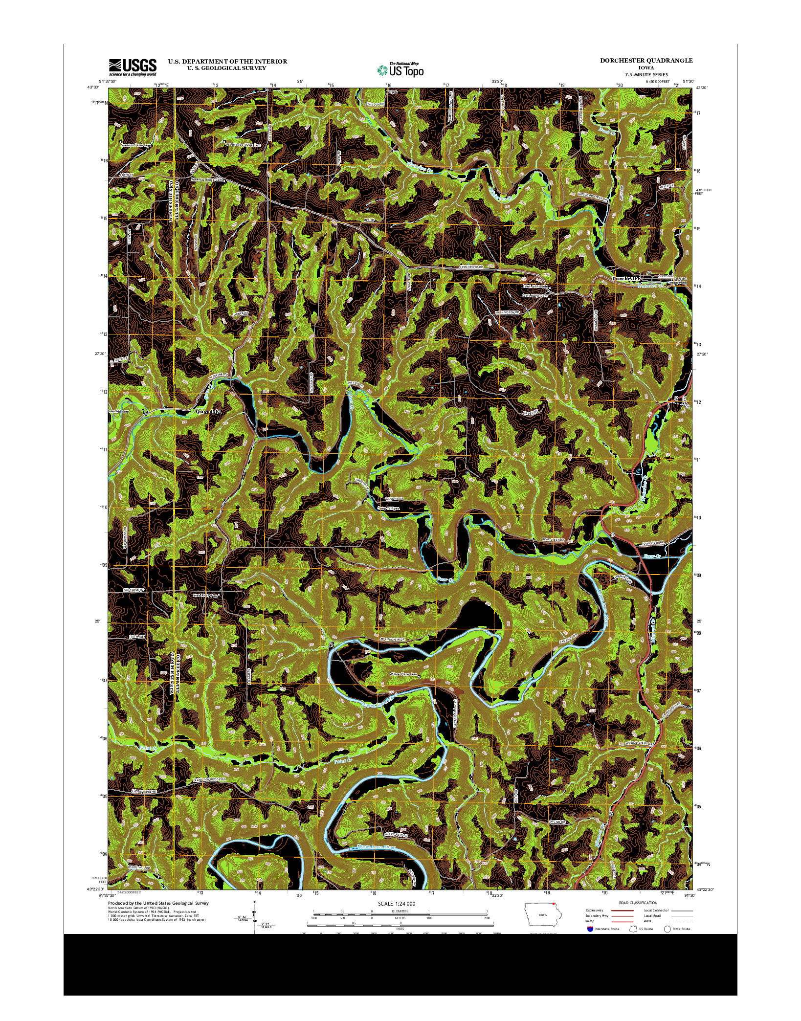 USGS US TOPO 7.5-MINUTE MAP FOR DORCHESTER, IA 2013