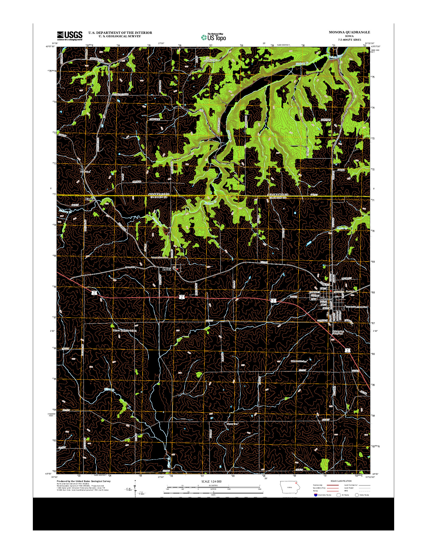 USGS US TOPO 7.5-MINUTE MAP FOR MONONA, IA 2013