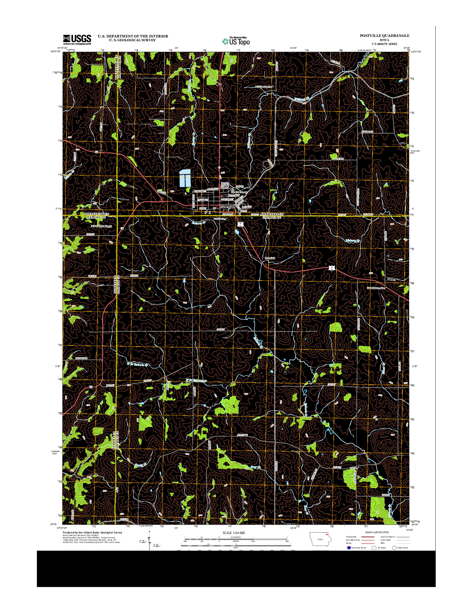 USGS US TOPO 7.5-MINUTE MAP FOR POSTVILLE, IA 2013