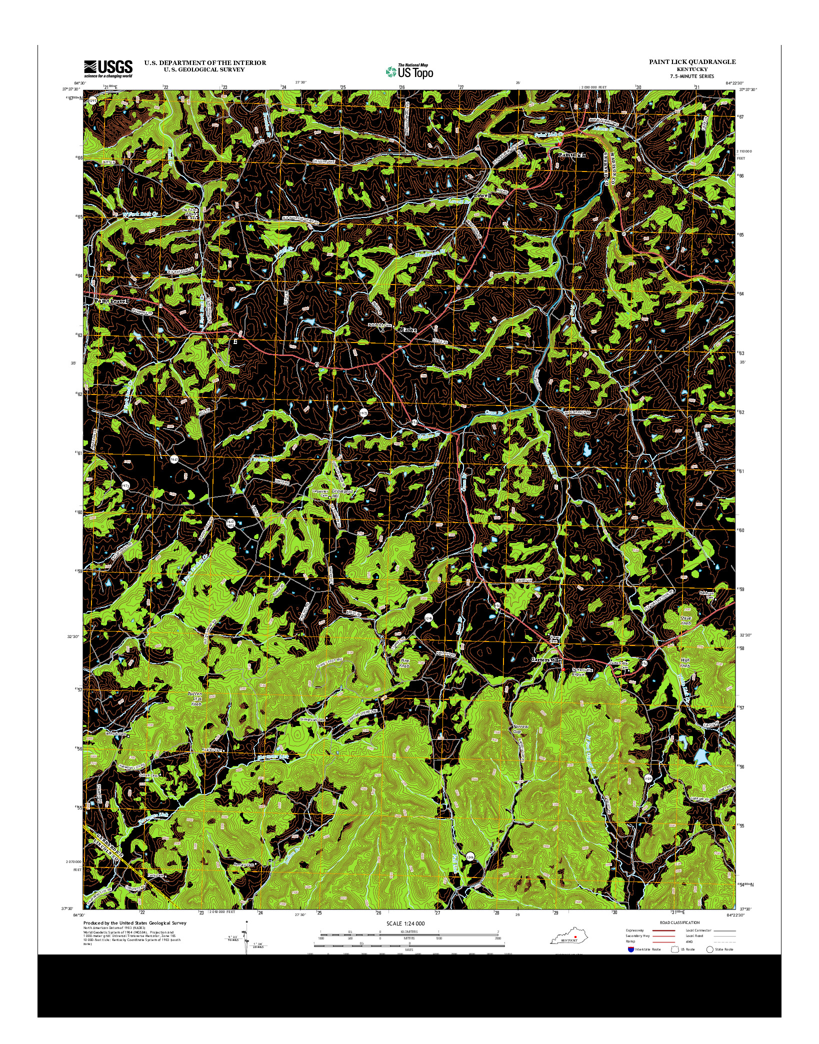 USGS US TOPO 7.5-MINUTE MAP FOR PAINT LICK, KY 2013