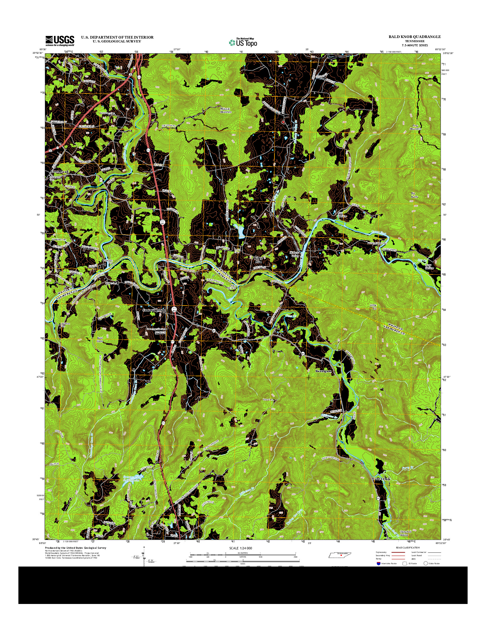 USGS US TOPO 7.5-MINUTE MAP FOR BALD KNOB, TN 2013