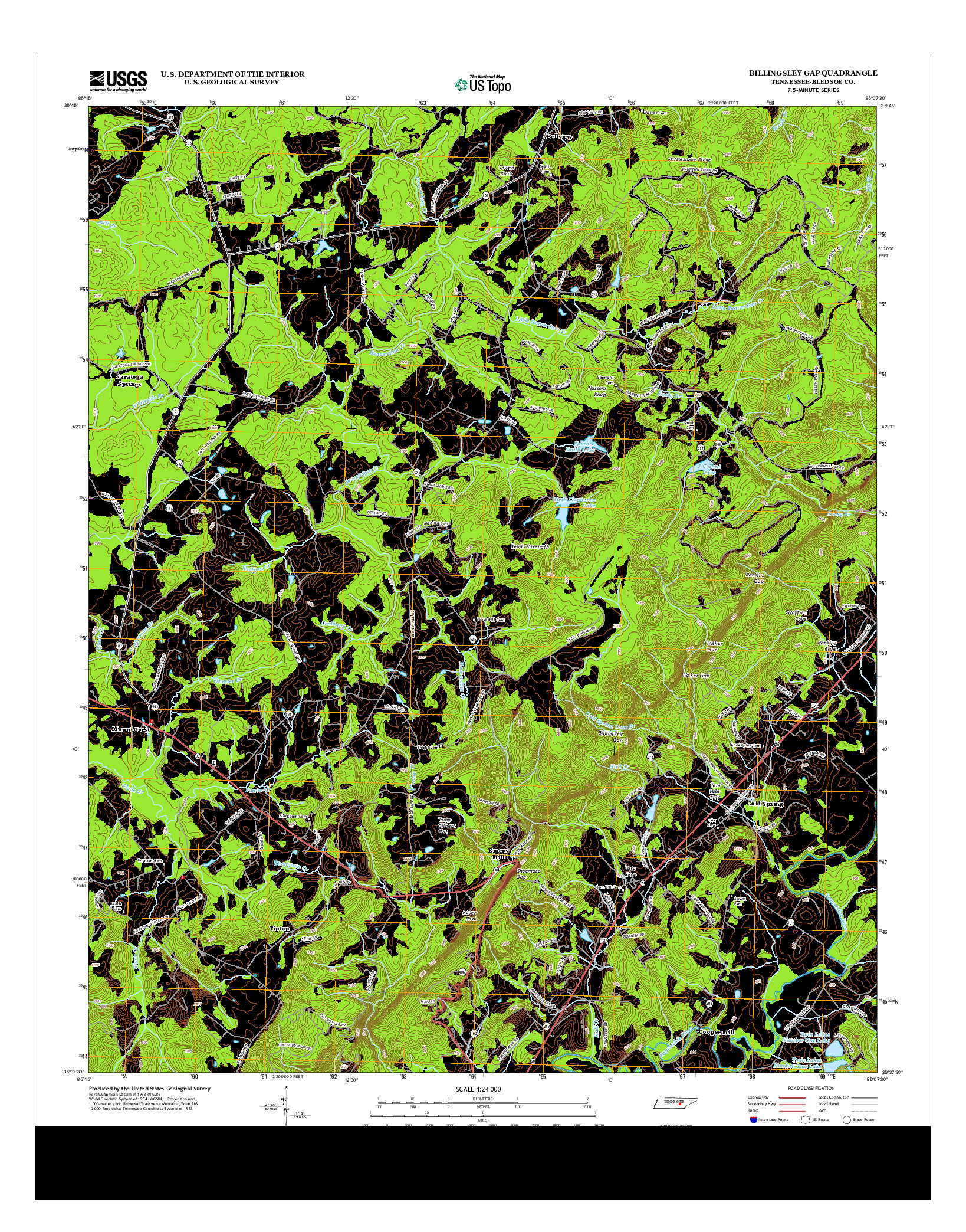 USGS US TOPO 7.5-MINUTE MAP FOR BILLINGSLEY GAP, TN 2013