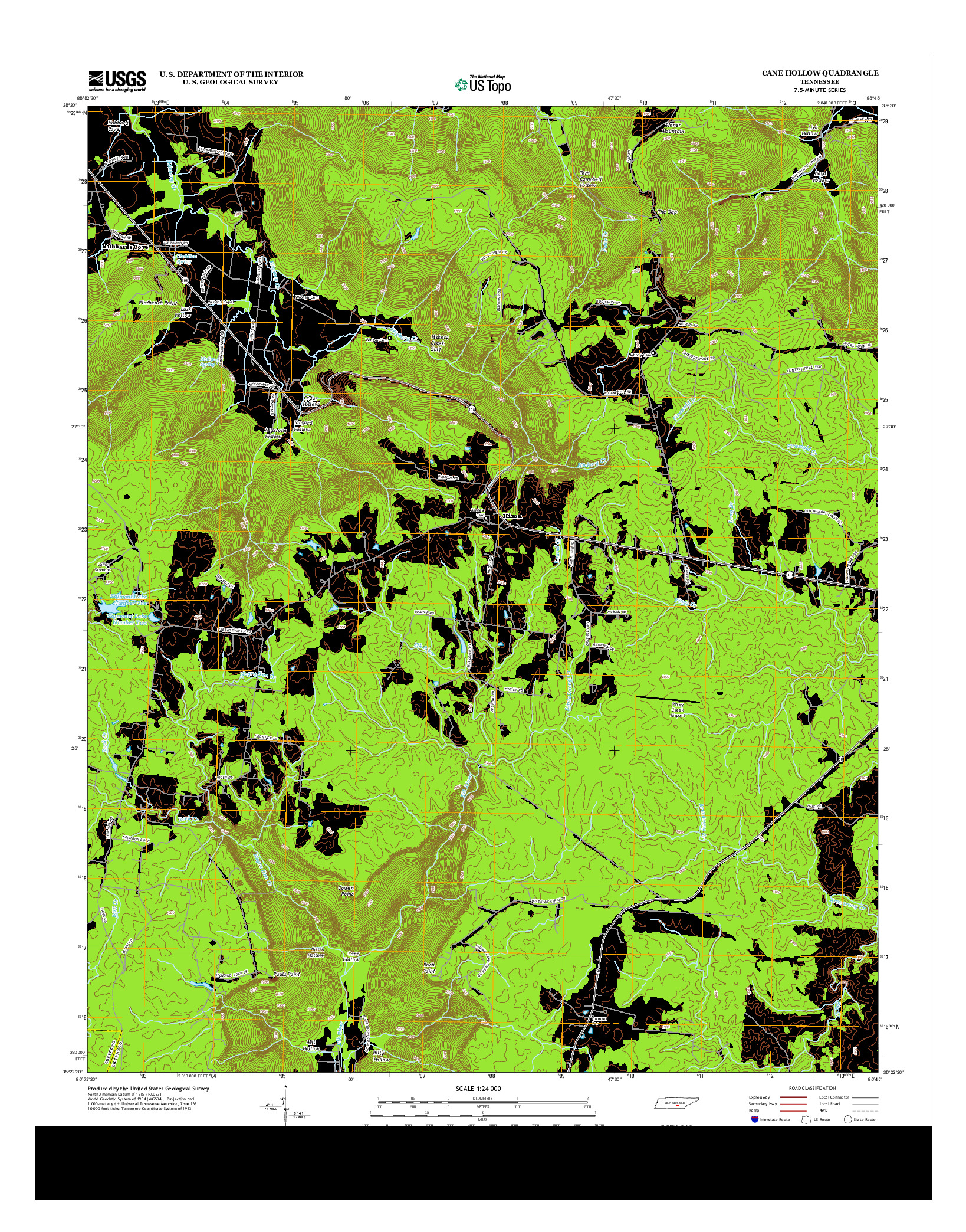 USGS US TOPO 7.5-MINUTE MAP FOR CANE HOLLOW, TN 2013