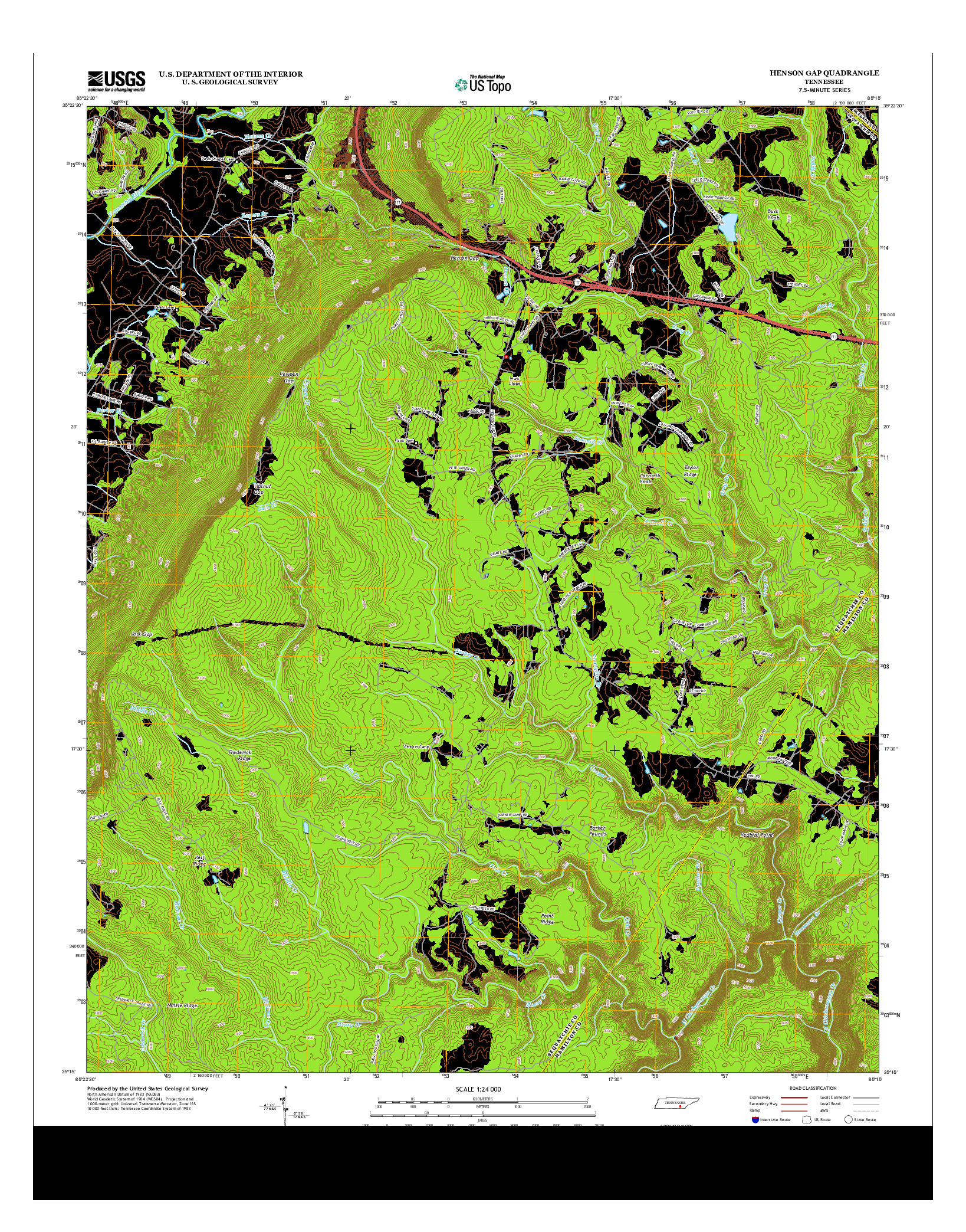USGS US TOPO 7.5-MINUTE MAP FOR HENSON GAP, TN 2013
