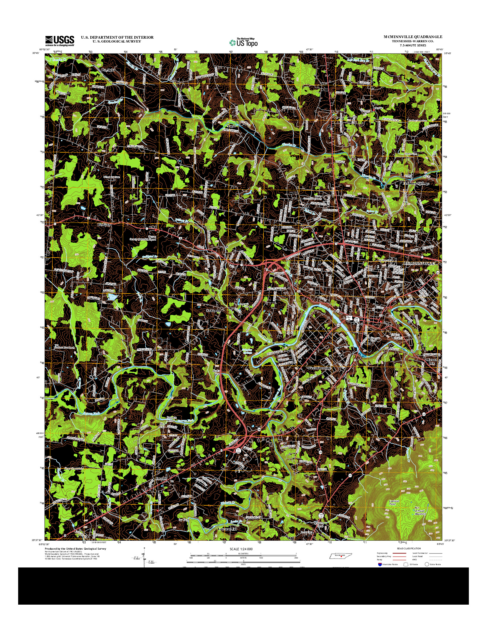 USGS US TOPO 7.5-MINUTE MAP FOR MCMINNVILLE, TN 2013