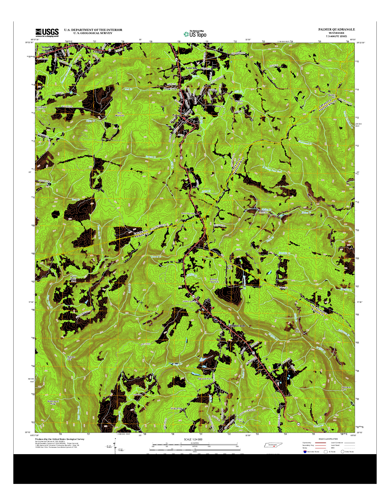 USGS US TOPO 7.5-MINUTE MAP FOR PALMER, TN 2013