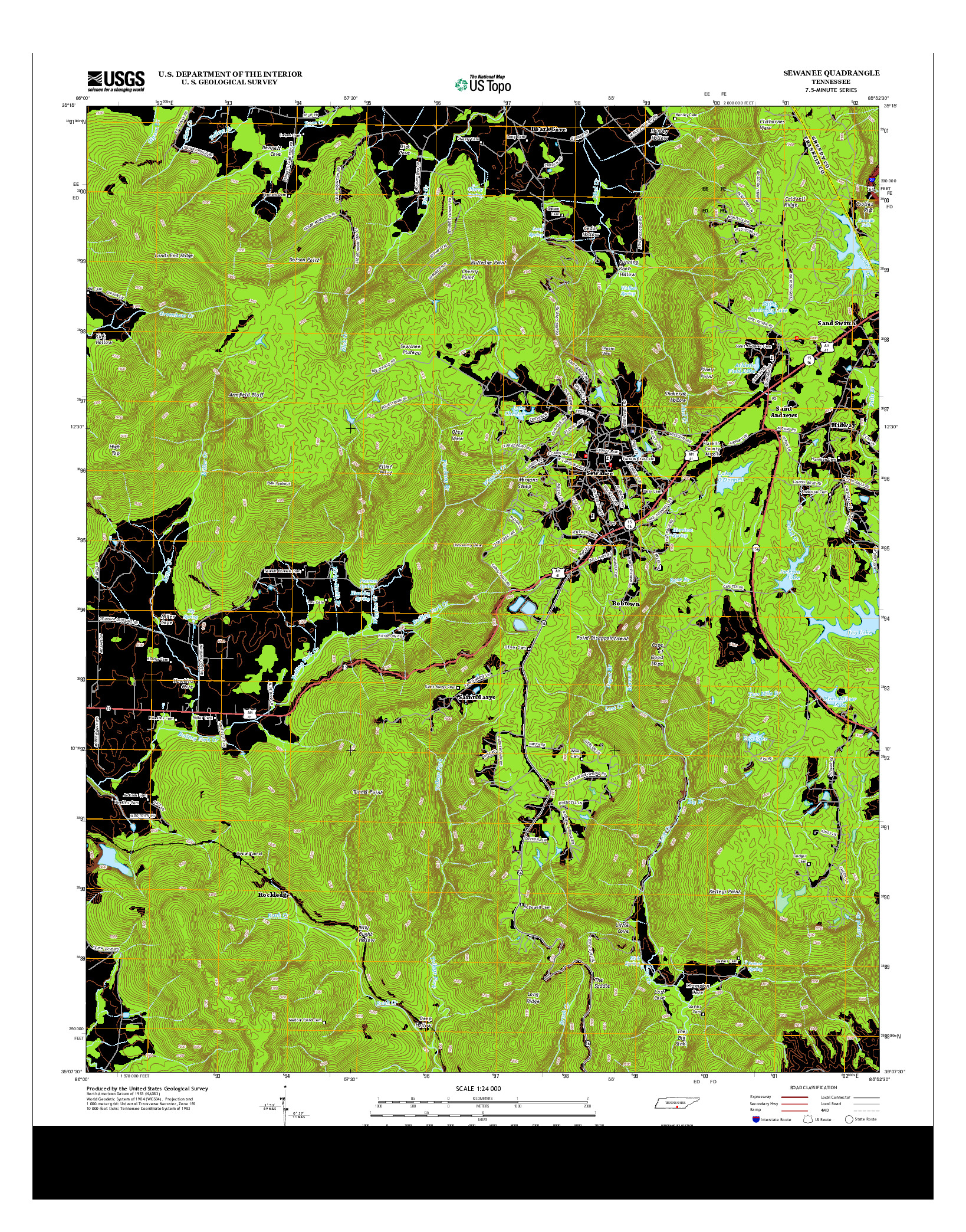 USGS US TOPO 7.5-MINUTE MAP FOR SEWANEE, TN 2013