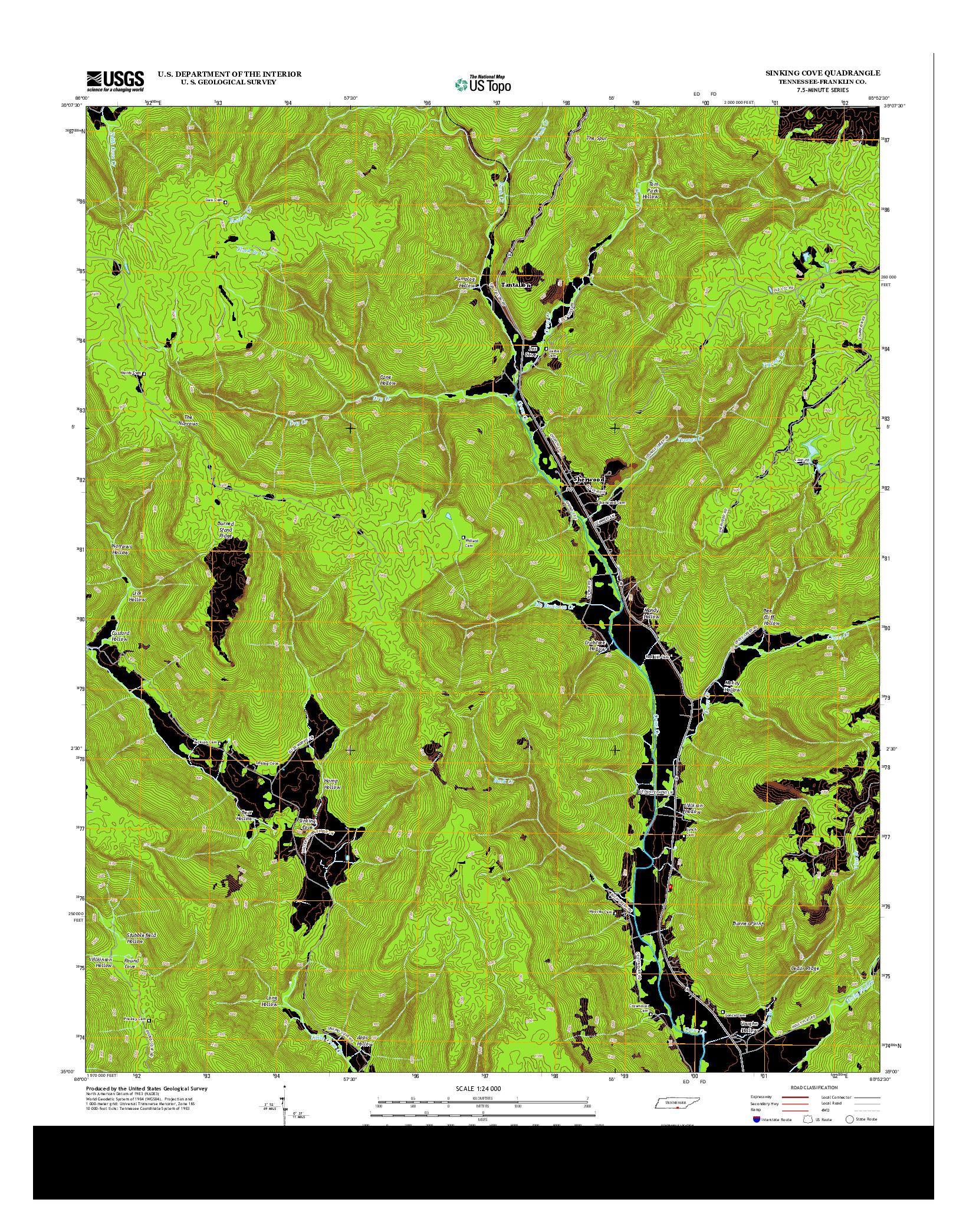 USGS US TOPO 7.5-MINUTE MAP FOR SINKING COVE, TN 2013