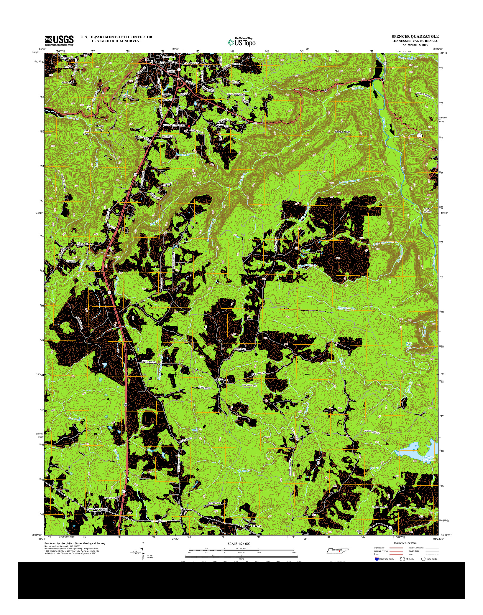 USGS US TOPO 7.5-MINUTE MAP FOR SPENCER, TN 2013