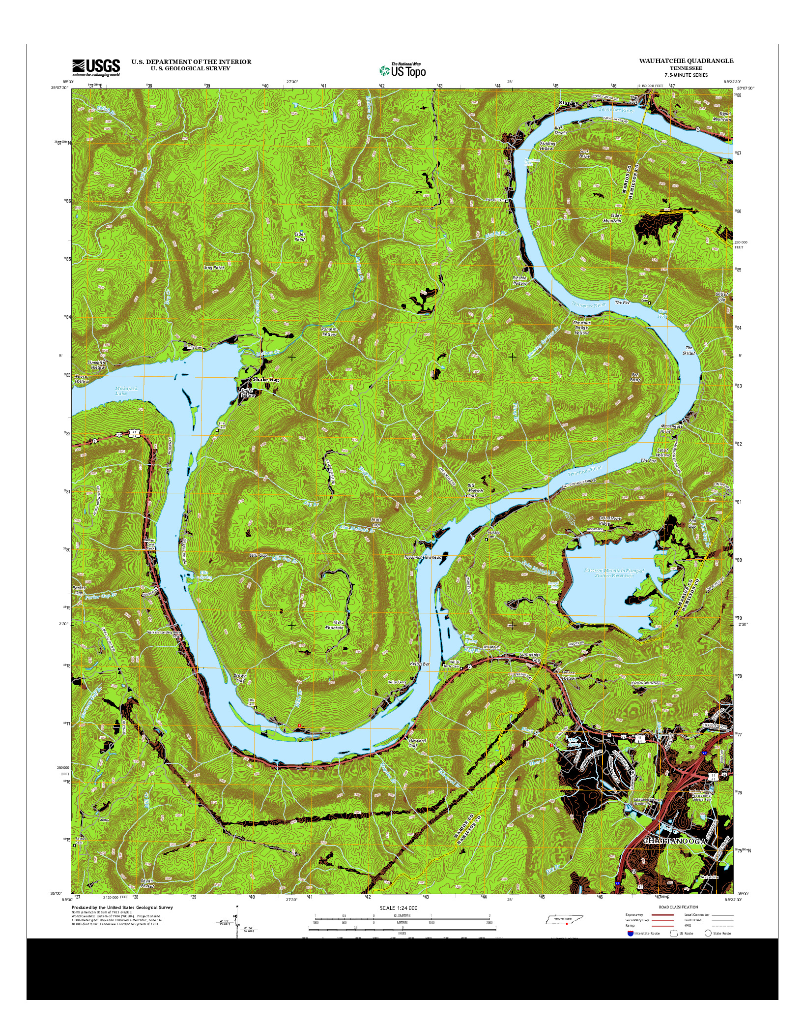 USGS US TOPO 7.5-MINUTE MAP FOR WAUHATCHIE, TN 2013