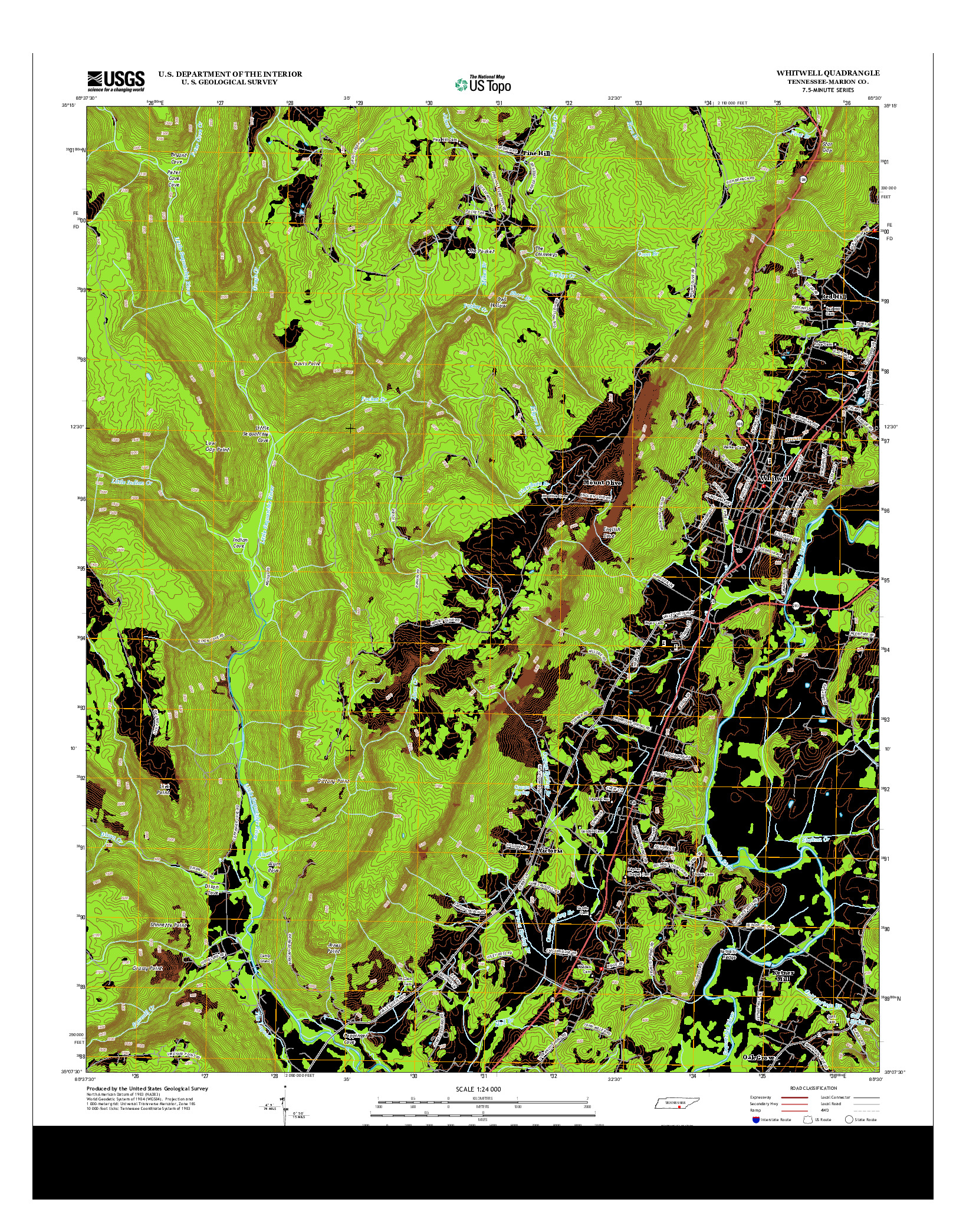 USGS US TOPO 7.5-MINUTE MAP FOR WHITWELL, TN 2013