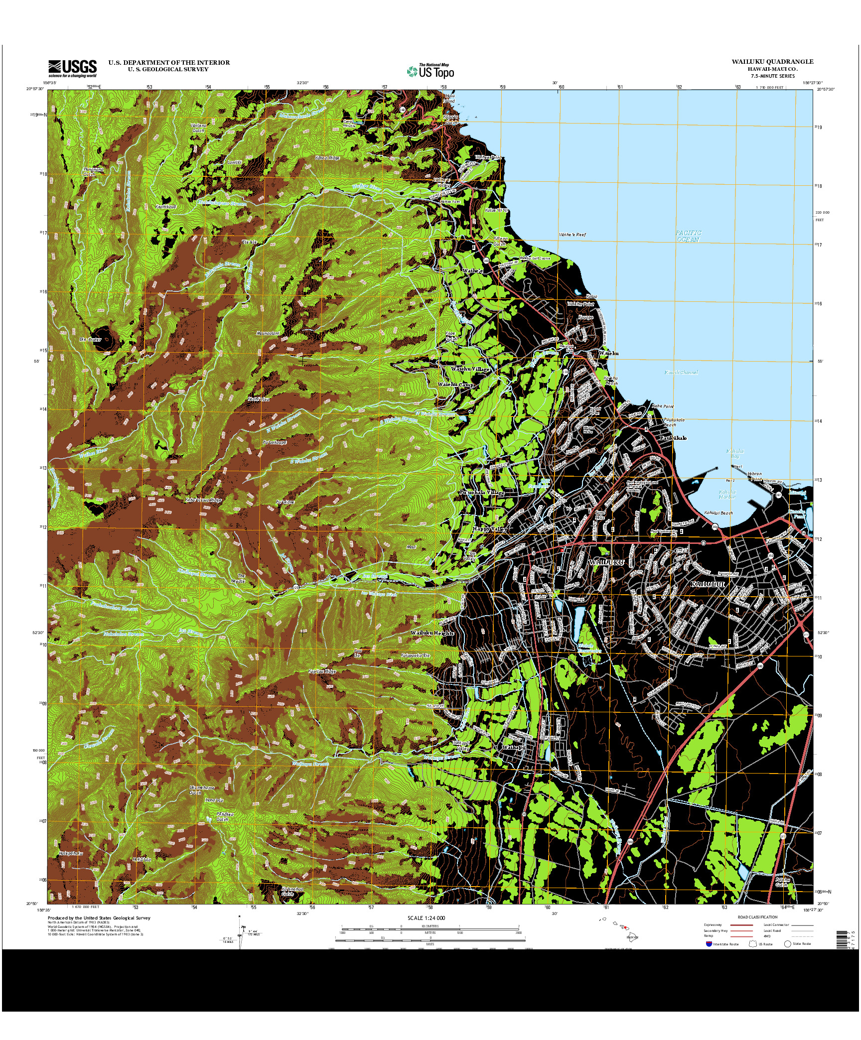 USGS US TOPO 7.5-MINUTE MAP FOR WAILUKU, HI 2013