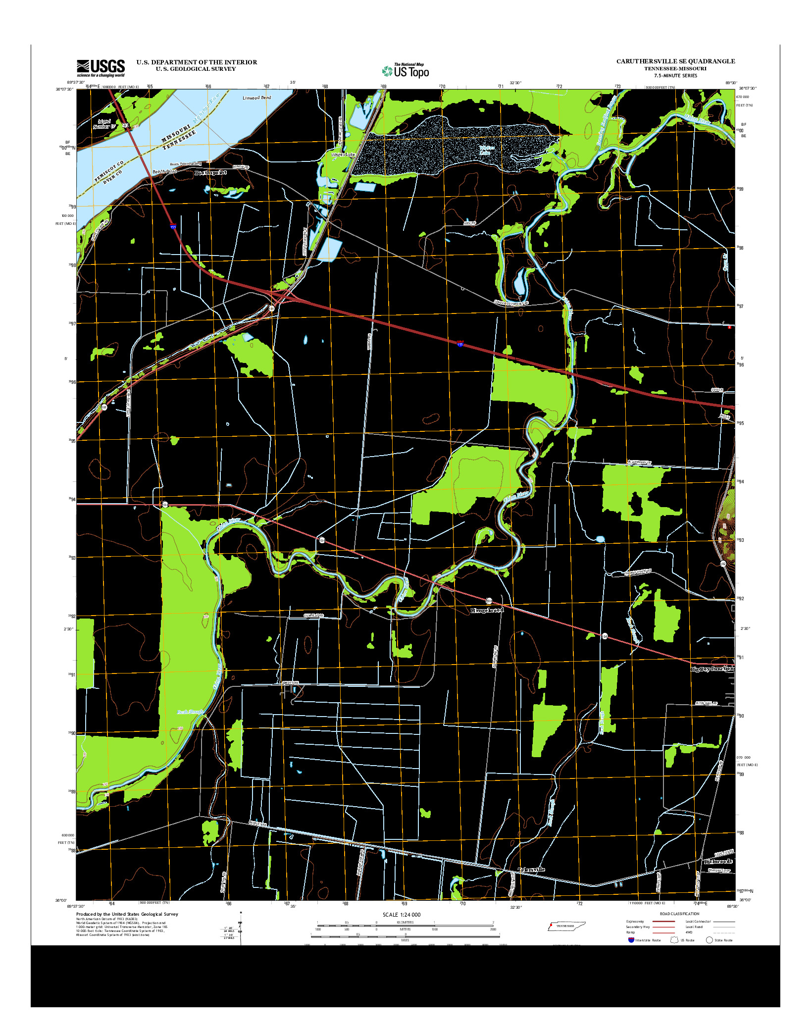 USGS US TOPO 7.5-MINUTE MAP FOR CARUTHERSVILLE SE, TN-MO 2013