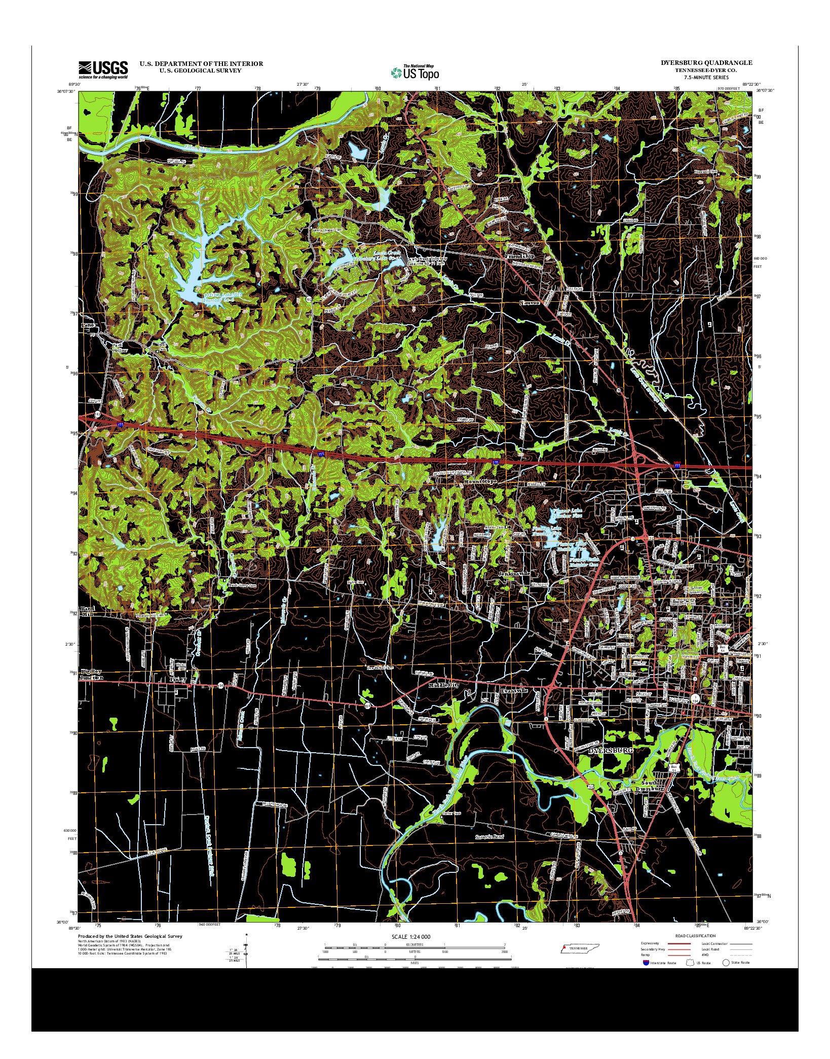 USGS US TOPO 7.5-MINUTE MAP FOR DYERSBURG, TN 2013