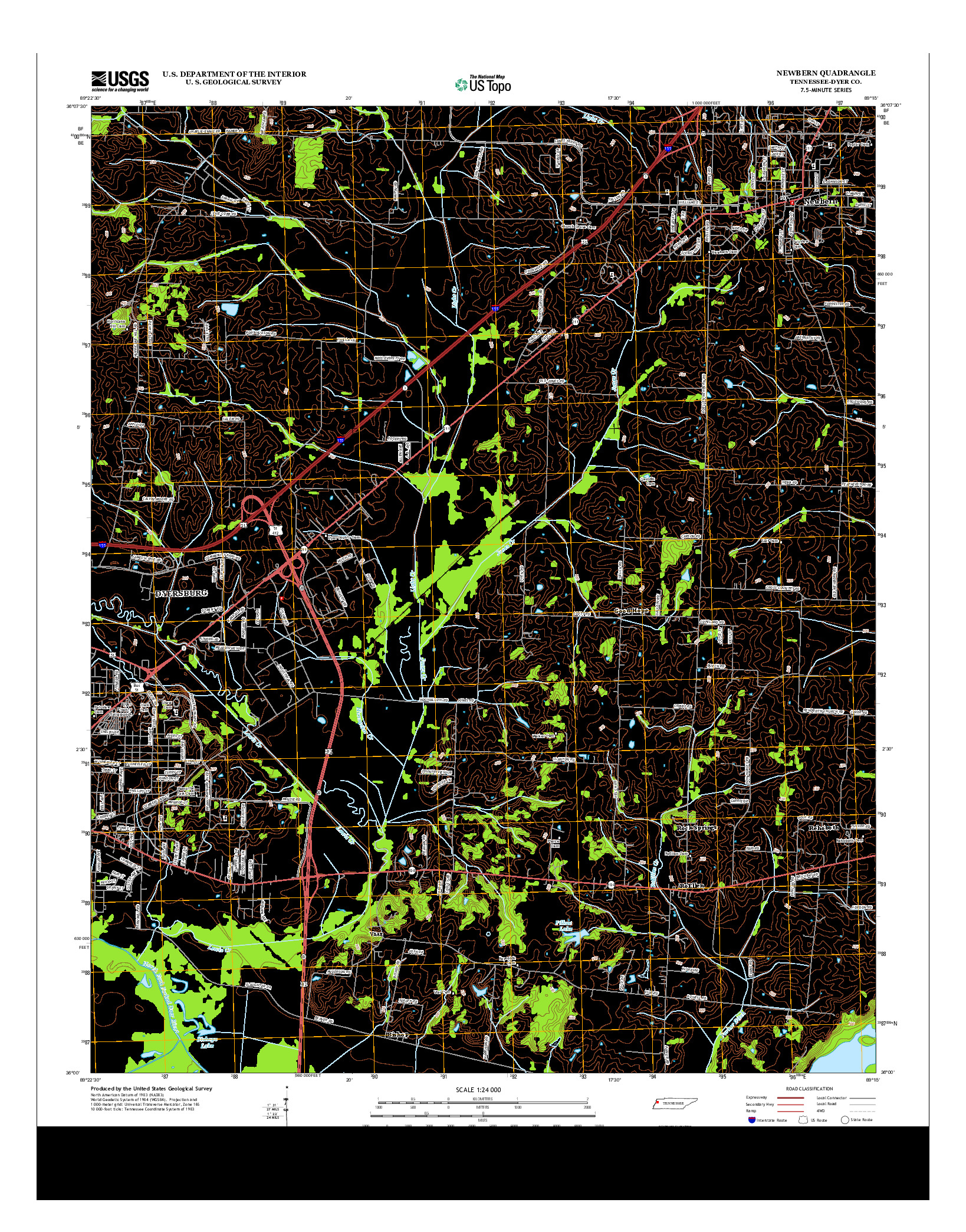 USGS US TOPO 7.5-MINUTE MAP FOR NEWBERN, TN 2013