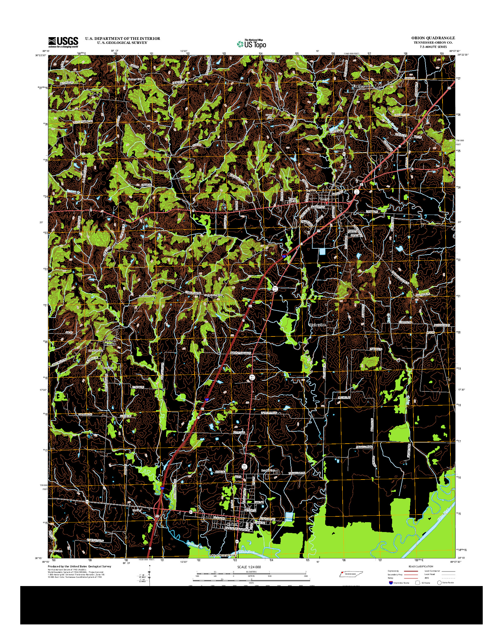 USGS US TOPO 7.5-MINUTE MAP FOR OBION, TN 2013