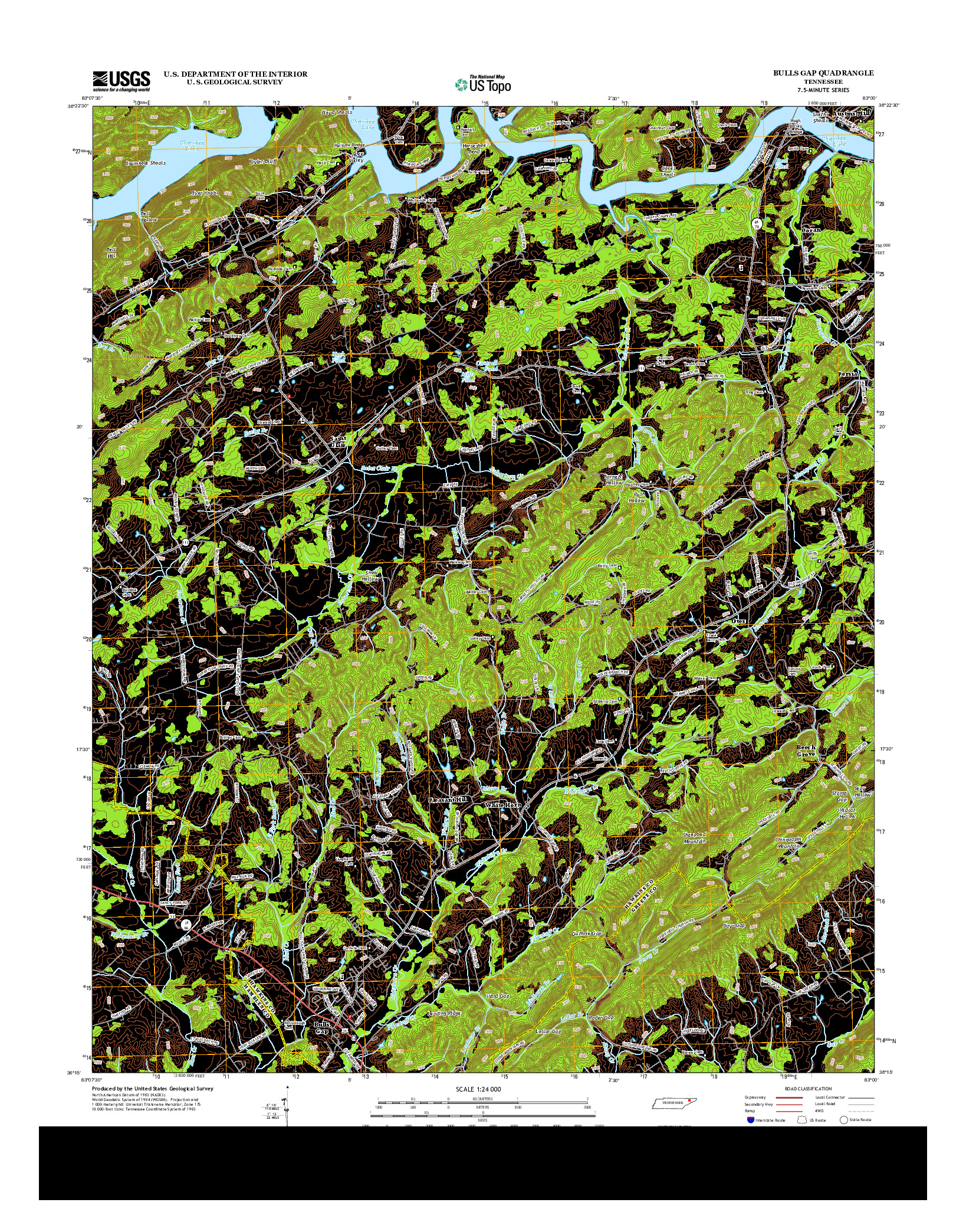 USGS US TOPO 7.5-MINUTE MAP FOR BULLS GAP, TN 2013