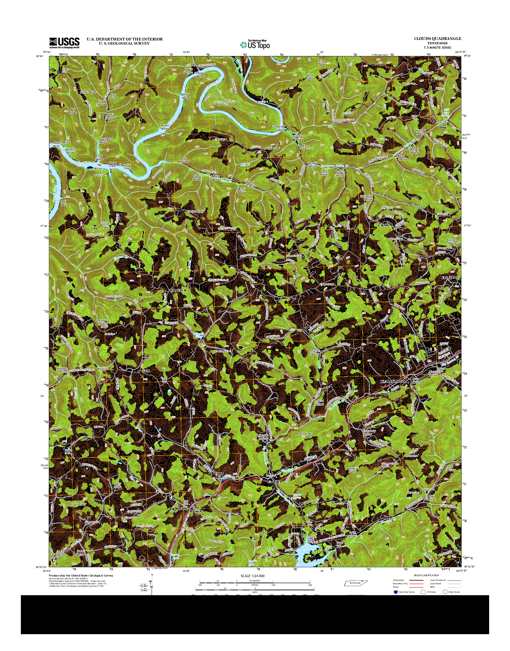 USGS US TOPO 7.5-MINUTE MAP FOR CLOUDS, TN 2013