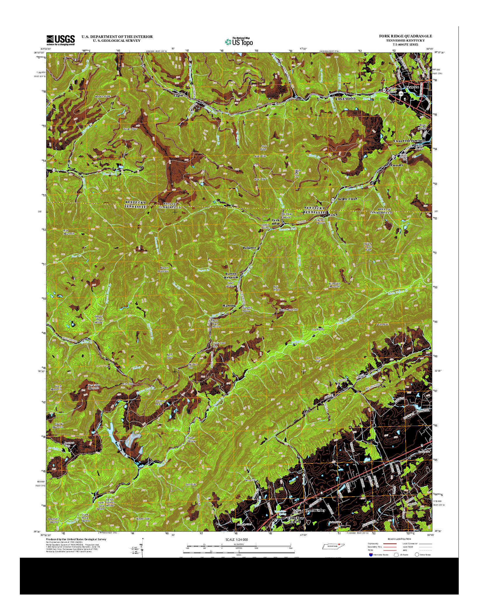 USGS US TOPO 7.5-MINUTE MAP FOR FORK RIDGE, TN-KY 2013