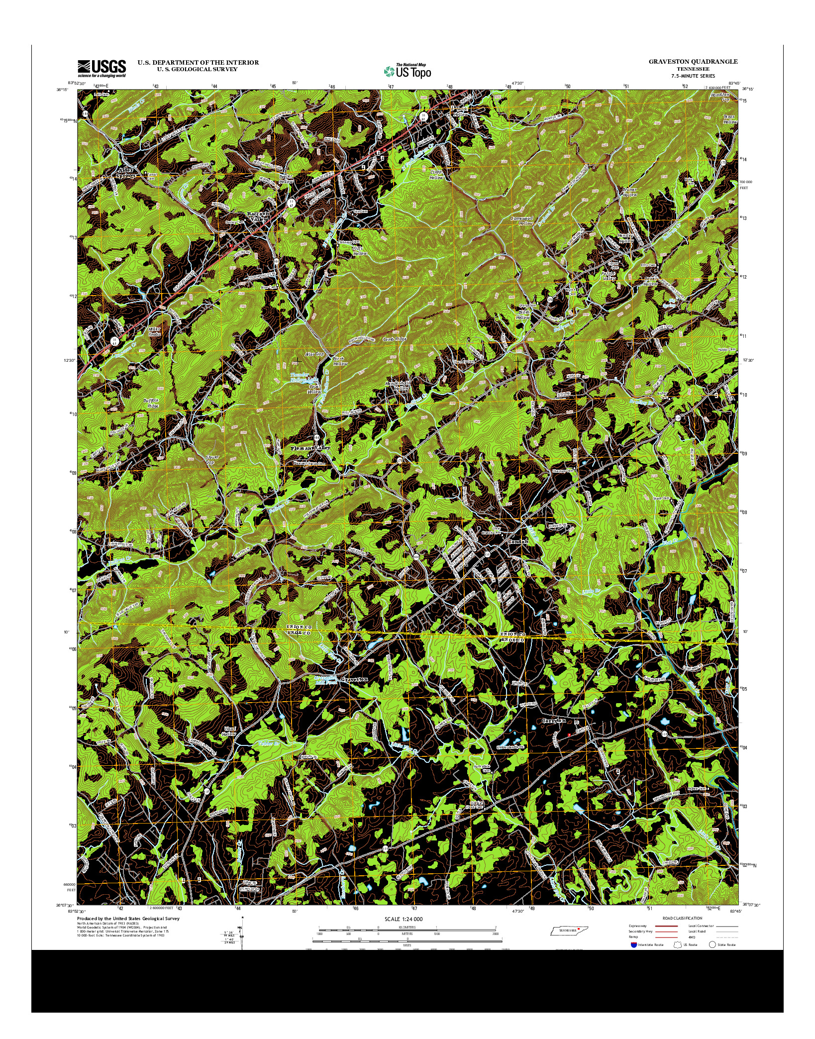USGS US TOPO 7.5-MINUTE MAP FOR GRAVESTON, TN 2013